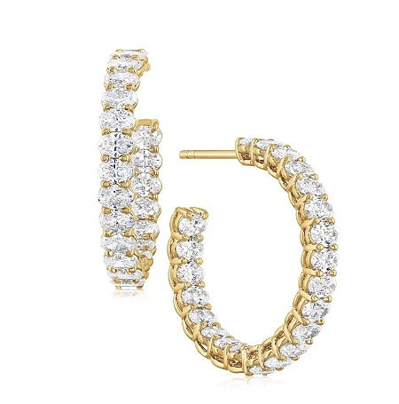 18K White Gold Diamond Inside Outside Hoop Earrings