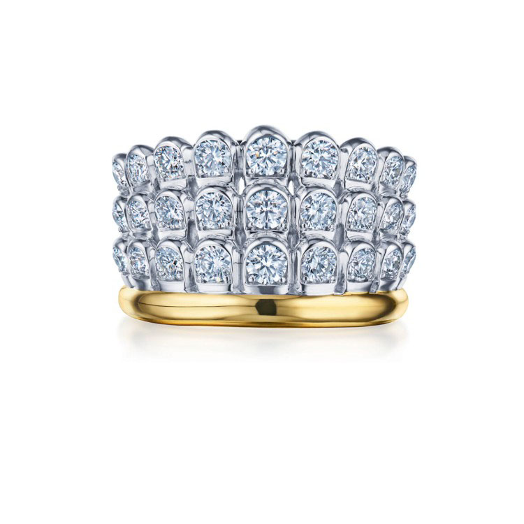 Kwiat 18K White and Yellow Gold Diamond Three Row Ring