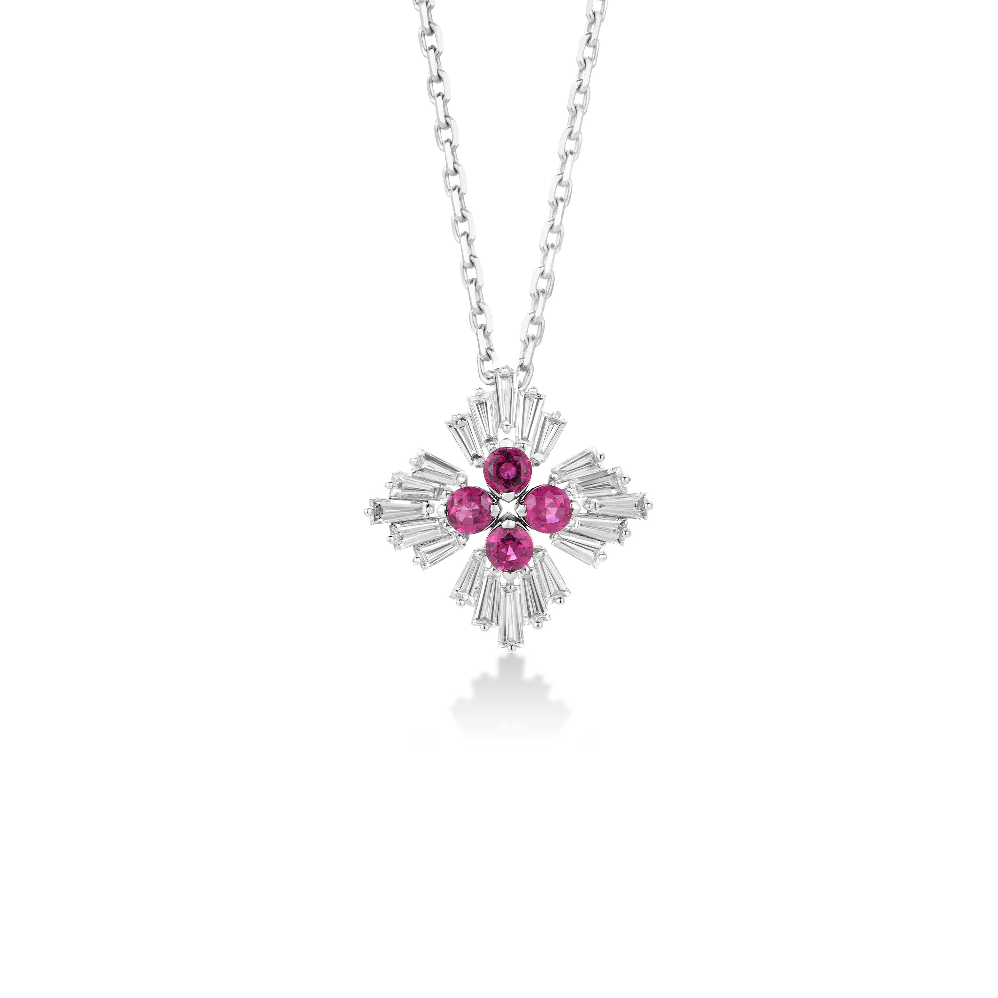 Roberto Coin 18K White GOld Diamond and Rubellite Flower Necklace