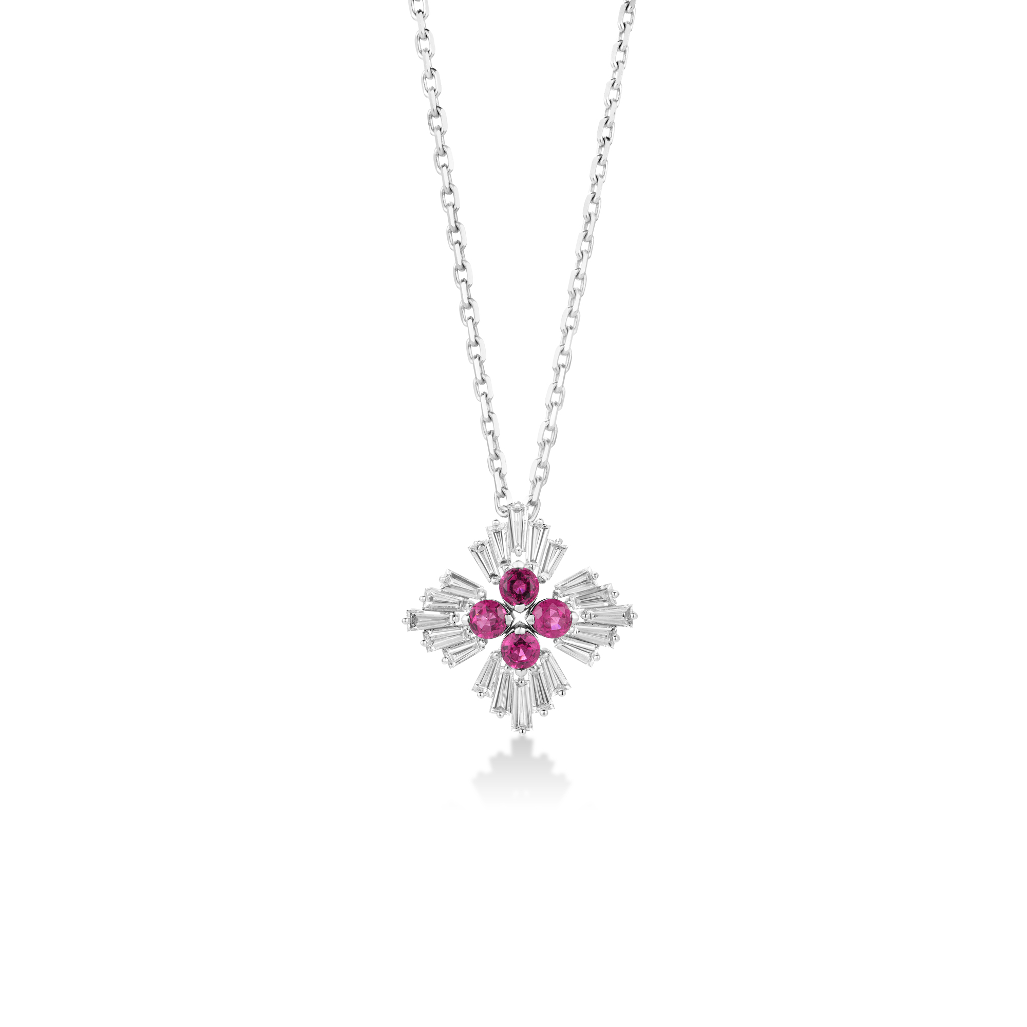 Roberto Coin 18K White GOld Diamond and Rubellite Flower Necklace