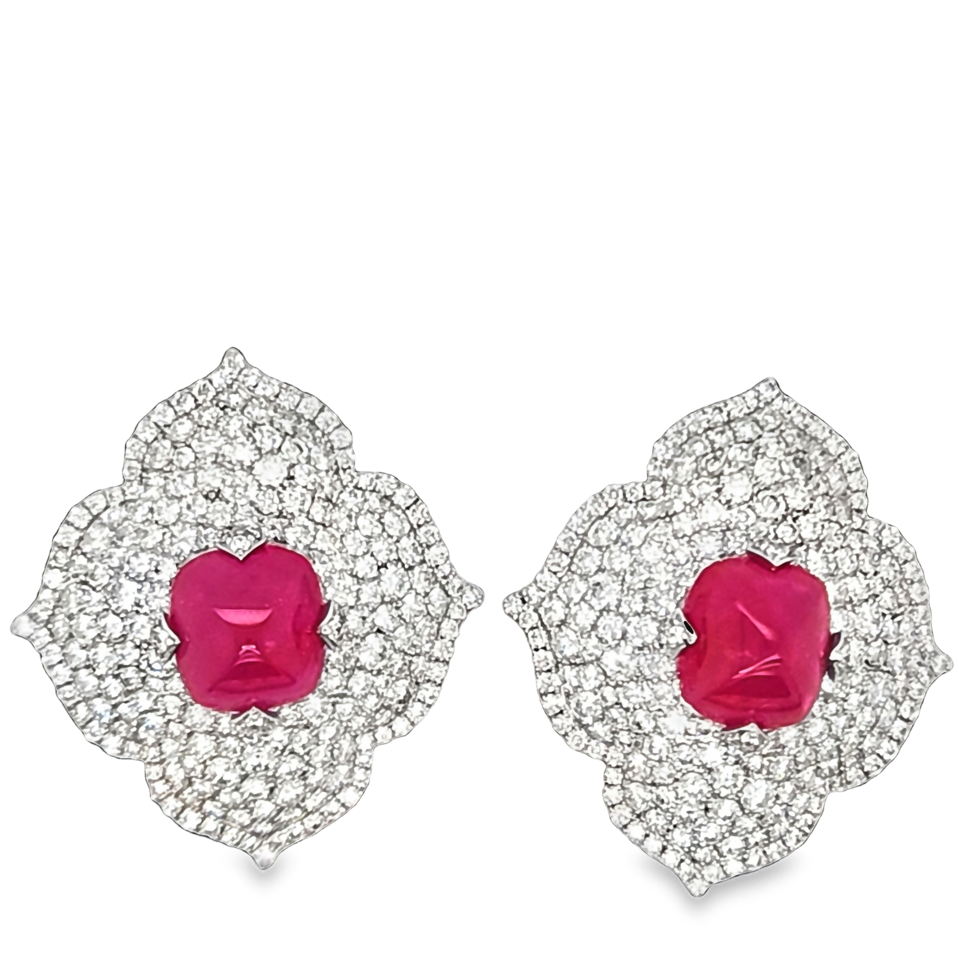 18K White Gold Diamond and Ruby Flower Earrings - E5024-17