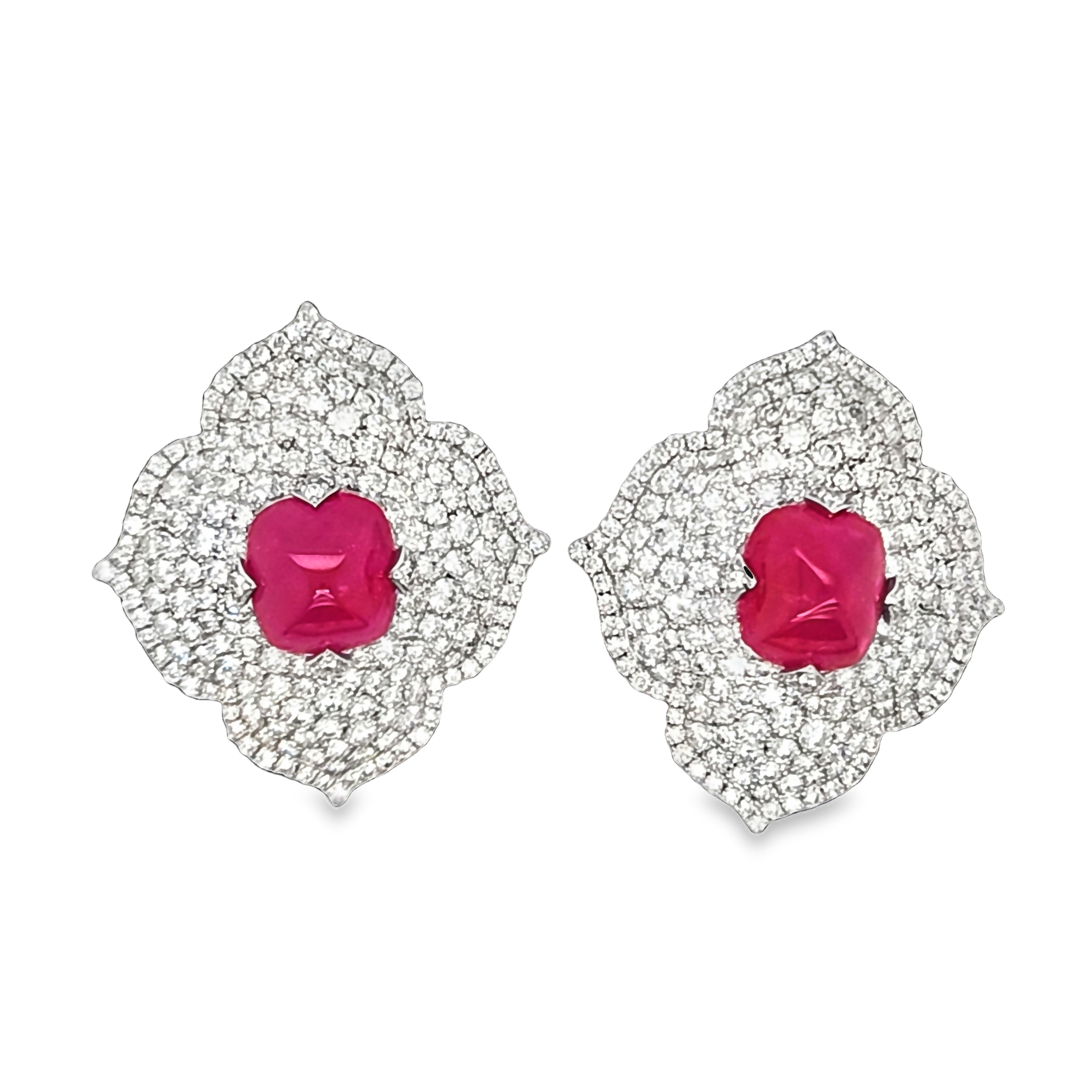 18K White Gold Diamond and Ruby Flower Earrings - E5024-17