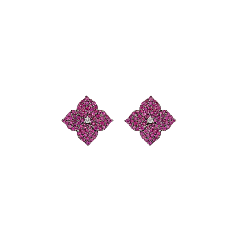18 Karat Rose and White Gold Small Pink Sapphire and Diamond Earrings