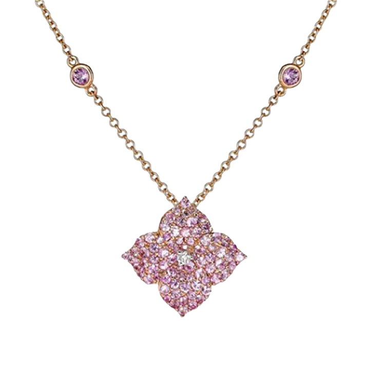 18K Rose Gold Small Pink Sapphire and Diamond Necklace