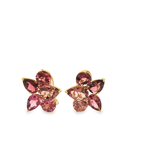 18K Yellow Gold Pink Tourmaline Cluster Earrings - E5582-1
