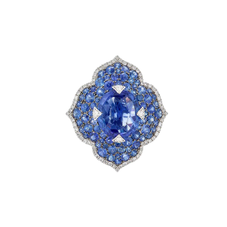 18K White Gold Blue Sapphire and Diamond RIng - R4498-2