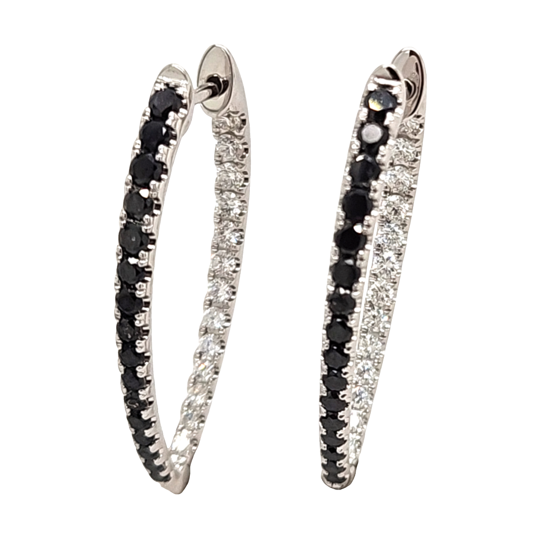 18K White Gold Diamond Inside Outside Hoop Earrings