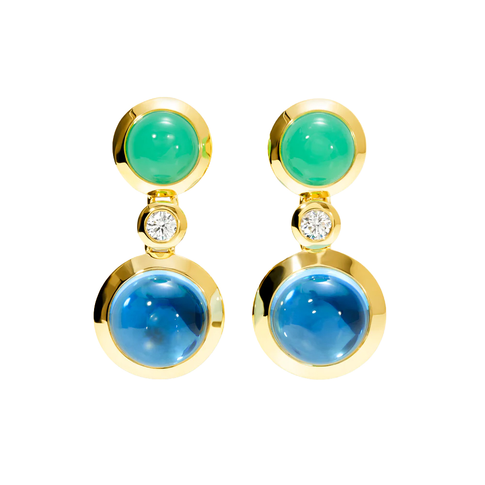 Tamara Comolli 18K Yellow Gold Swiss Topaz Chrysoprase and Diamond Dangle Earrings