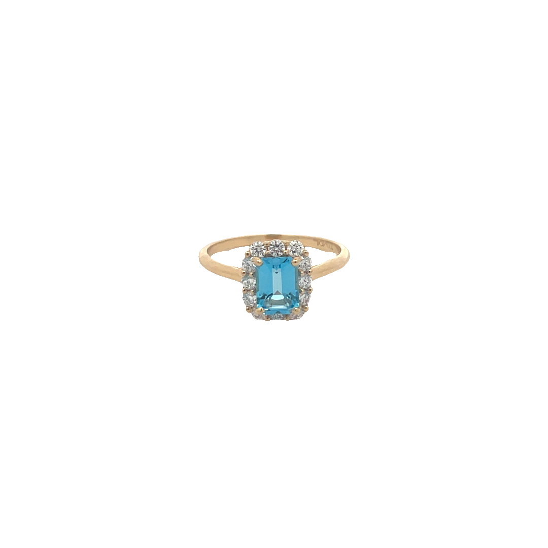 18K Yellow Gold Blue Topaz and Diamond Ring