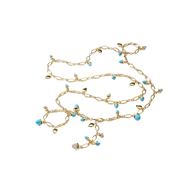 Tamara Comolli 18K Yellow Gold Turquoise and Diamond Acorn Necklace
