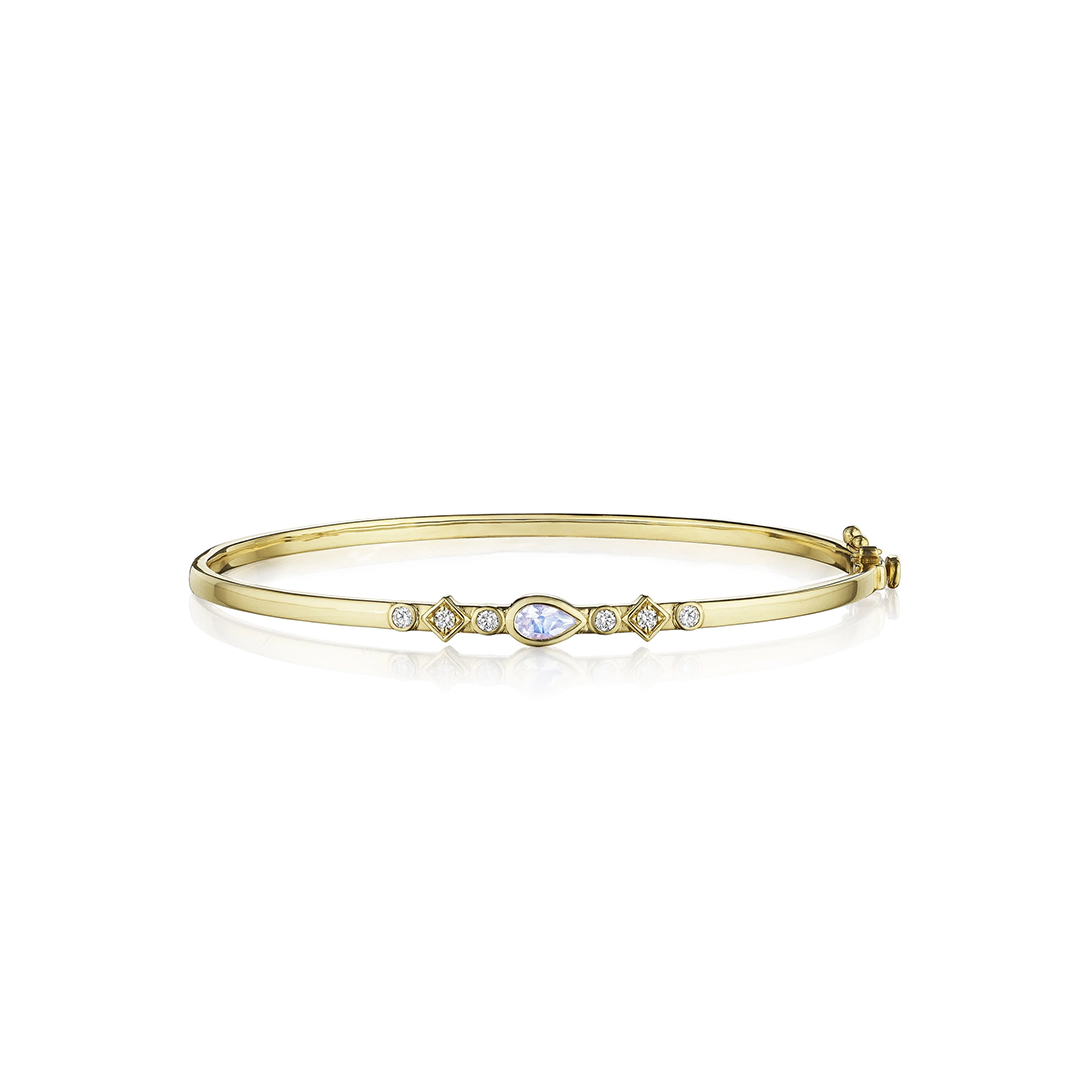 Penny Preville 18K Yellow Gold Diamond and Moonstone Bangle