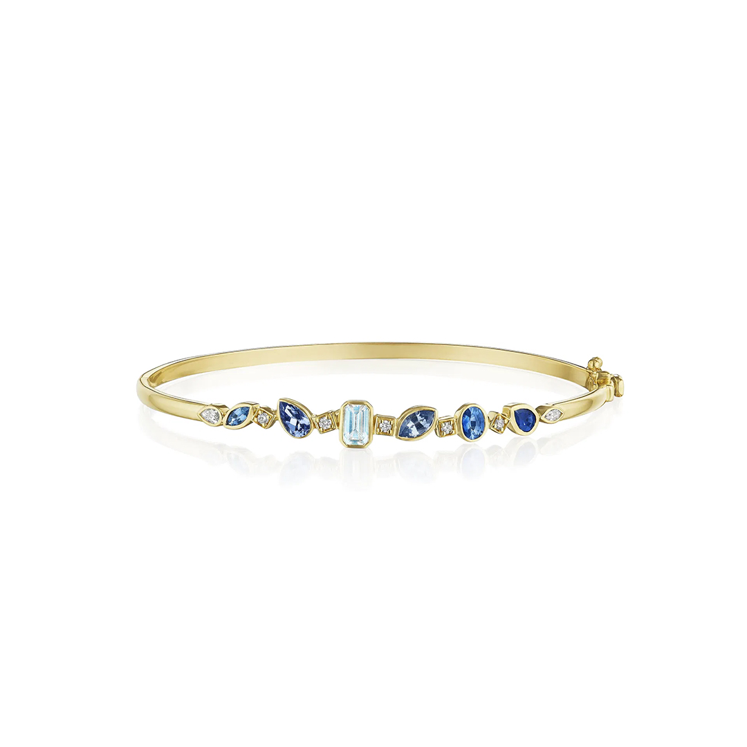Penny Preville 18K Yellow Gold Mixed Stone and Diamond Bangle Bracelet