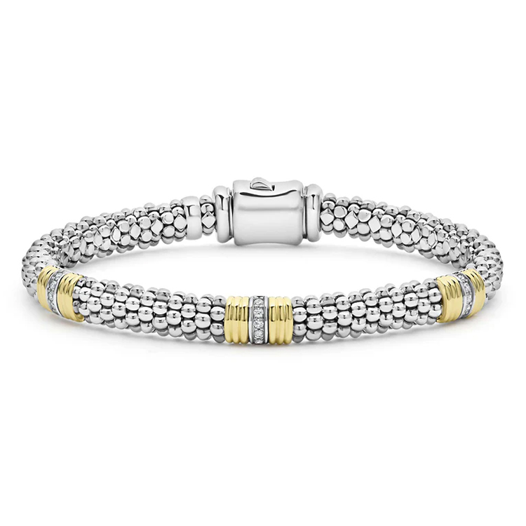 LAGOS Sterling Silver 18K Yellow Gold Diamond Station Bracelet