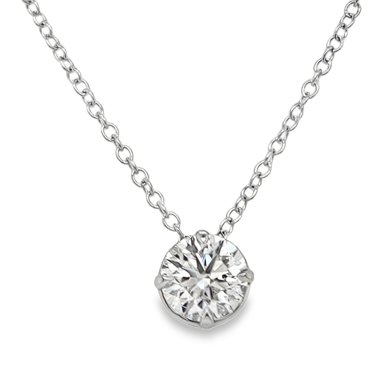 18K White Gold Diamond Solitaire Necklace