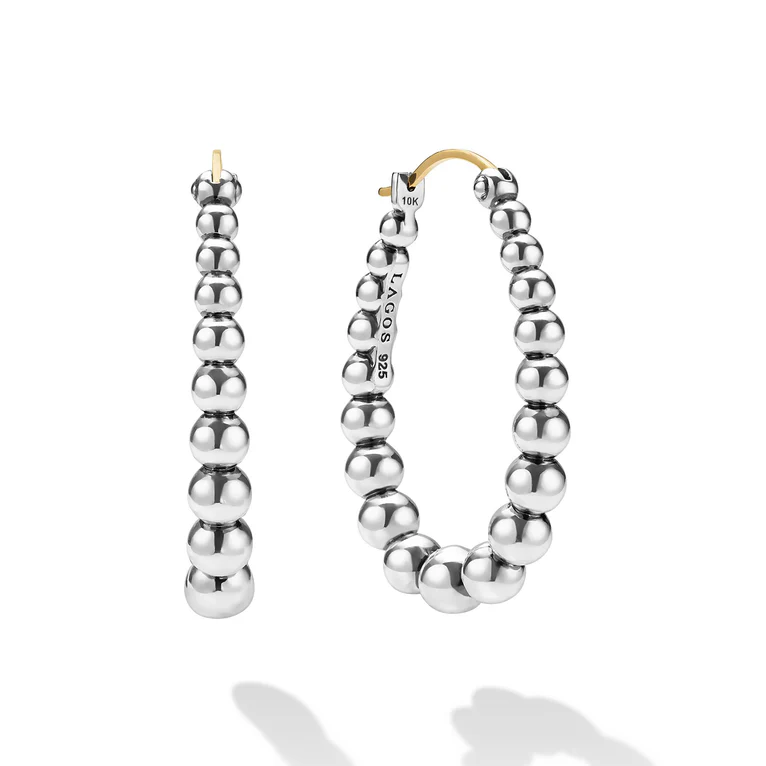 Lagos Sterling Silver Oval Beaded Hoop Earrings