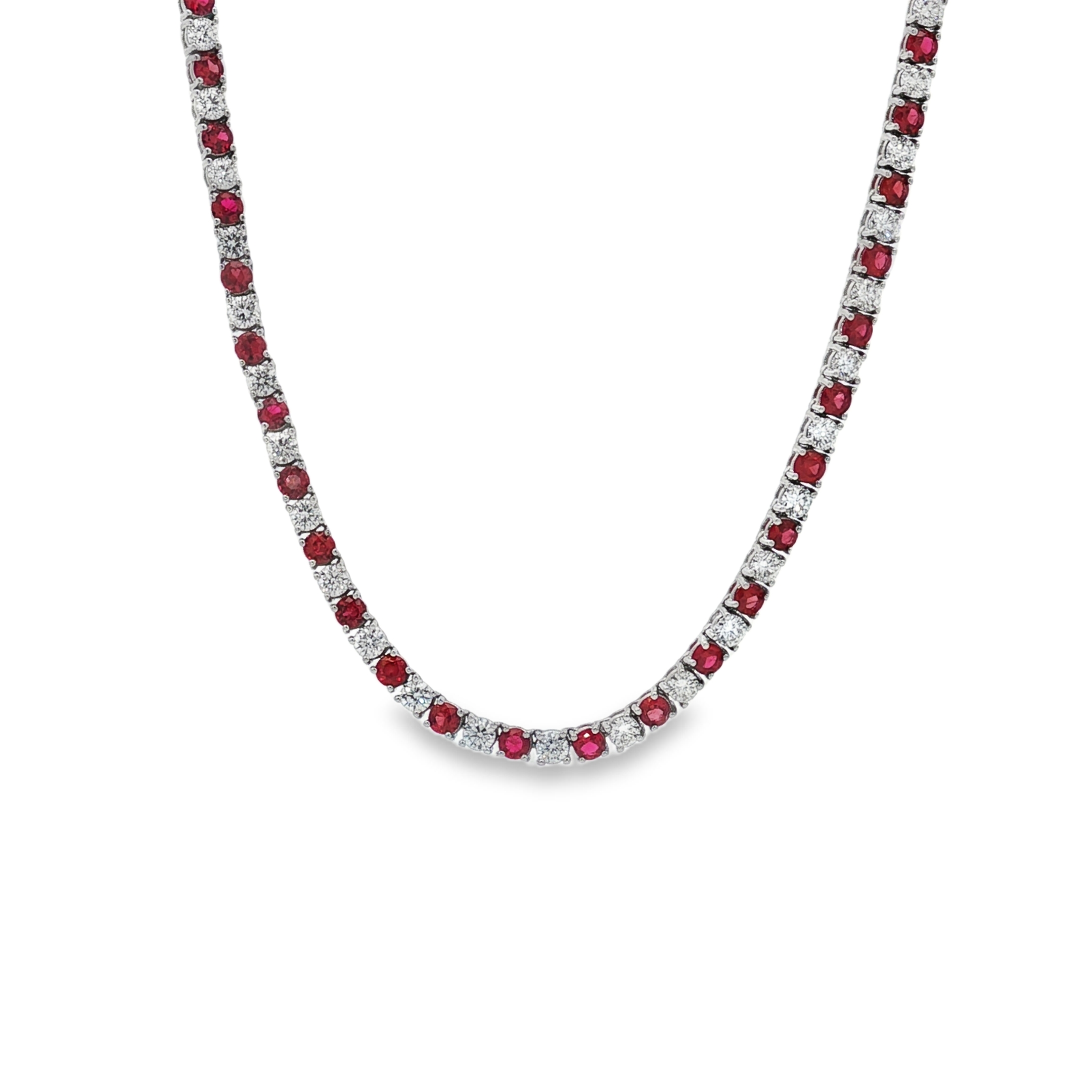 18K White Gold Ruby and Diamond Necklace