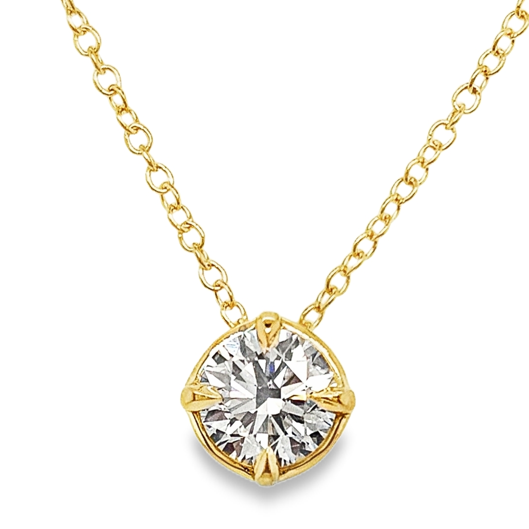 18K Yellow Gold Diamond Solitaire Necklace