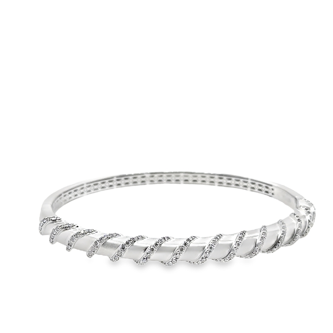 18K White Gold Diamond Twist Bangle Bracelet