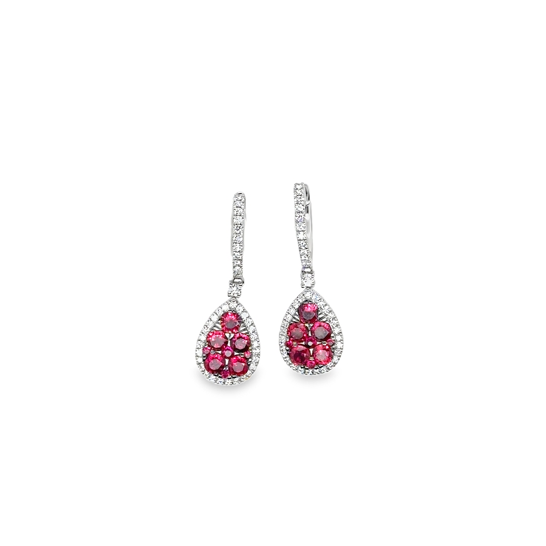 18K White Gold Ruby and Diamond Dangle Earrings