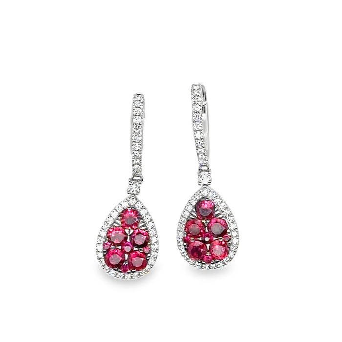 18K White Gold Ruby and Diamond Dangle Earrings