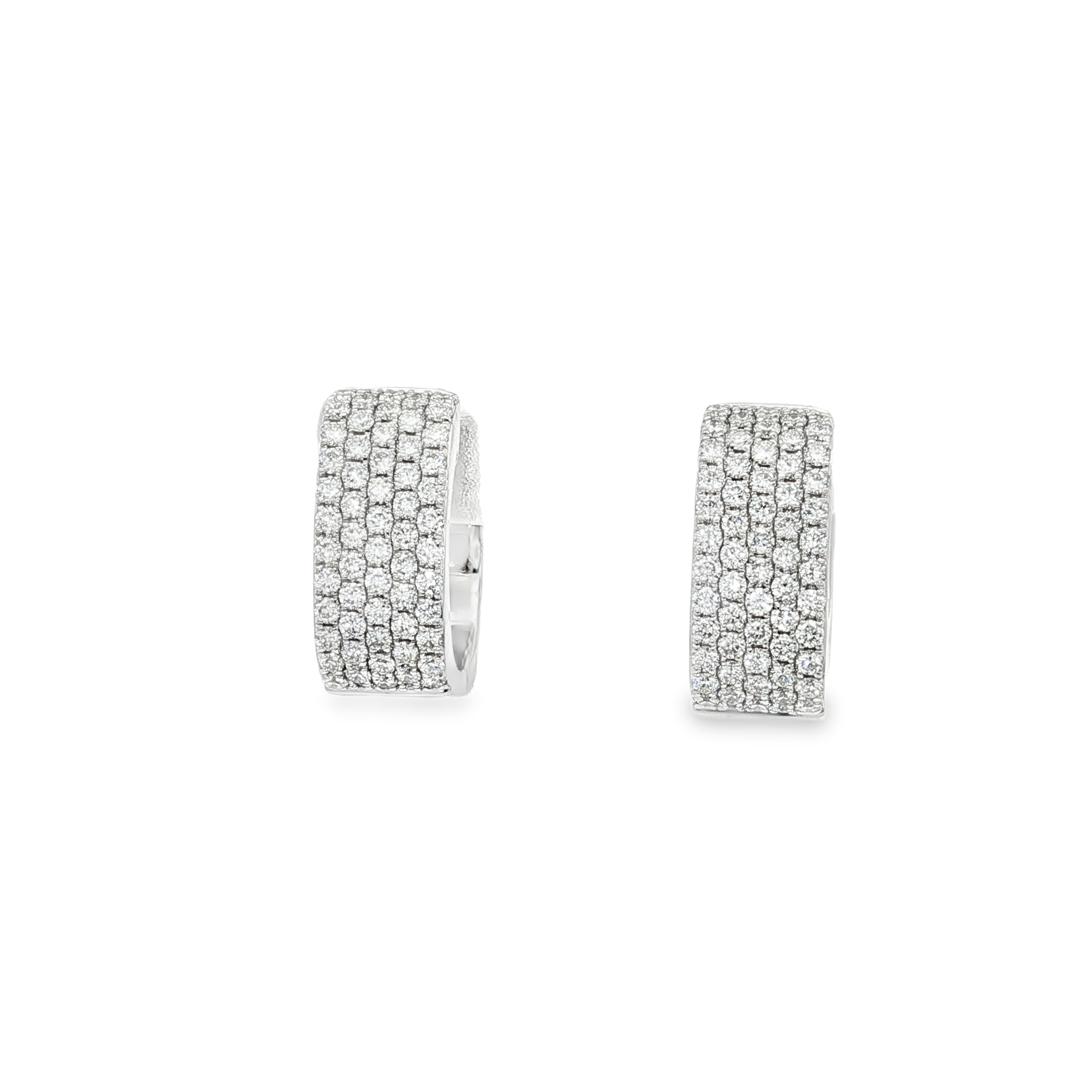 18K White Gold Diamond Huggie Hoops