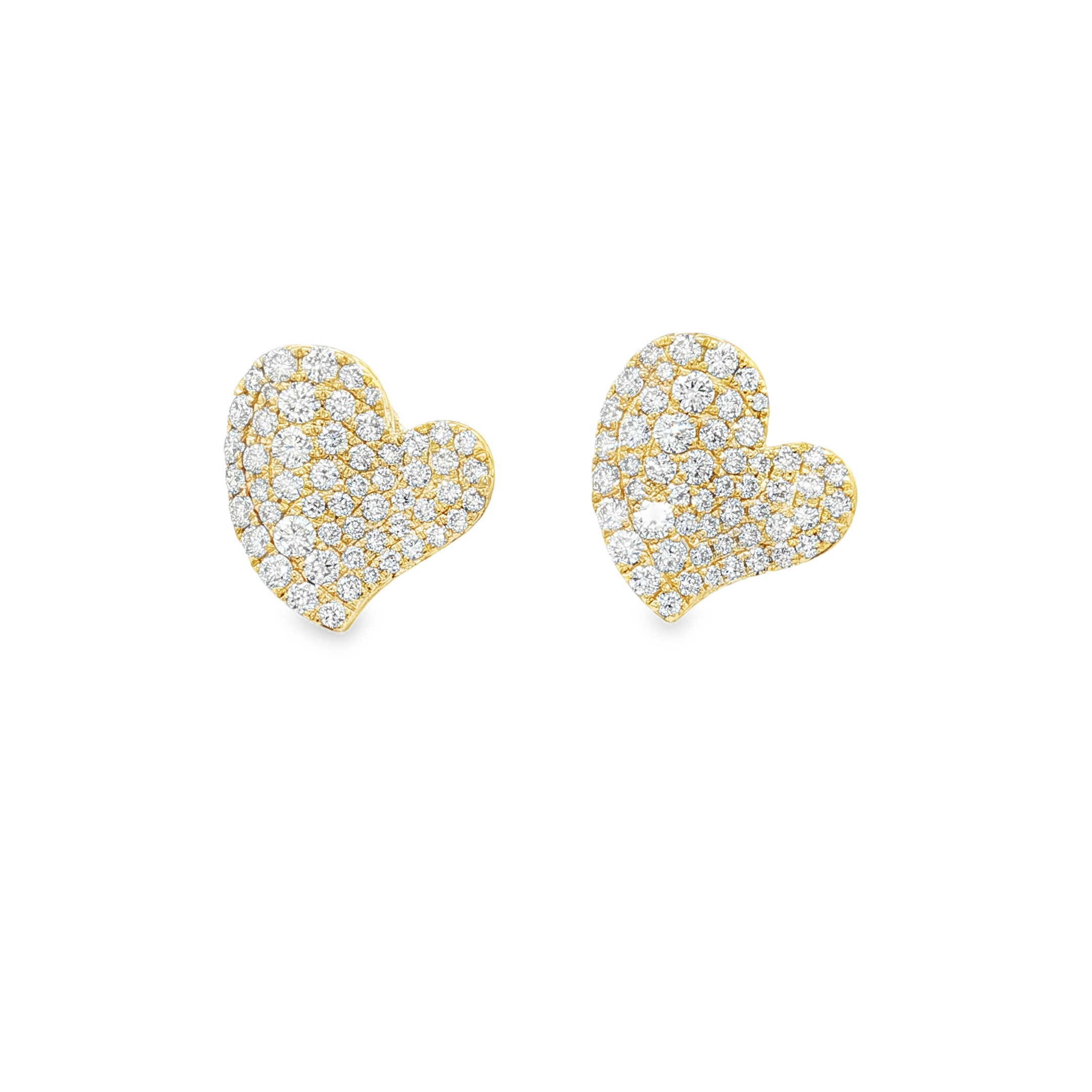 18K Yellow Gold Diamond Heart Studs