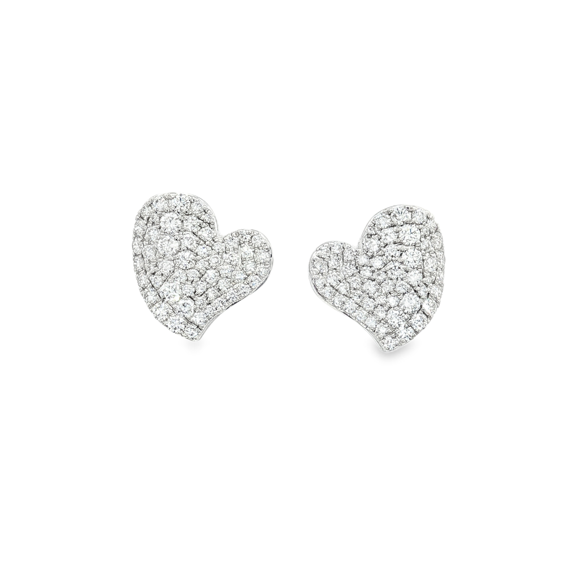 18K White Gold Diamond Heart Studs