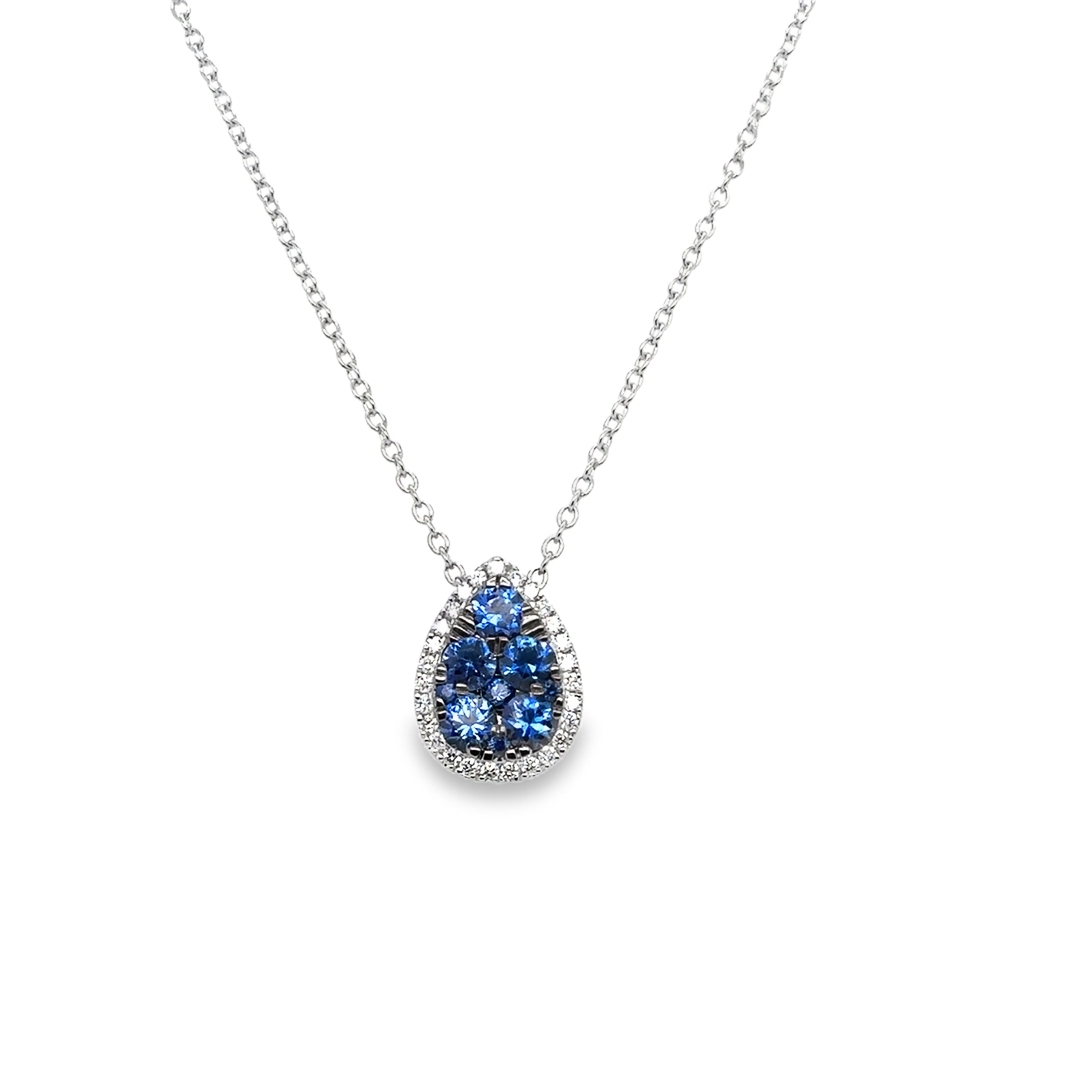 18K White Gold Blue Sapphire and Diamond Necklace