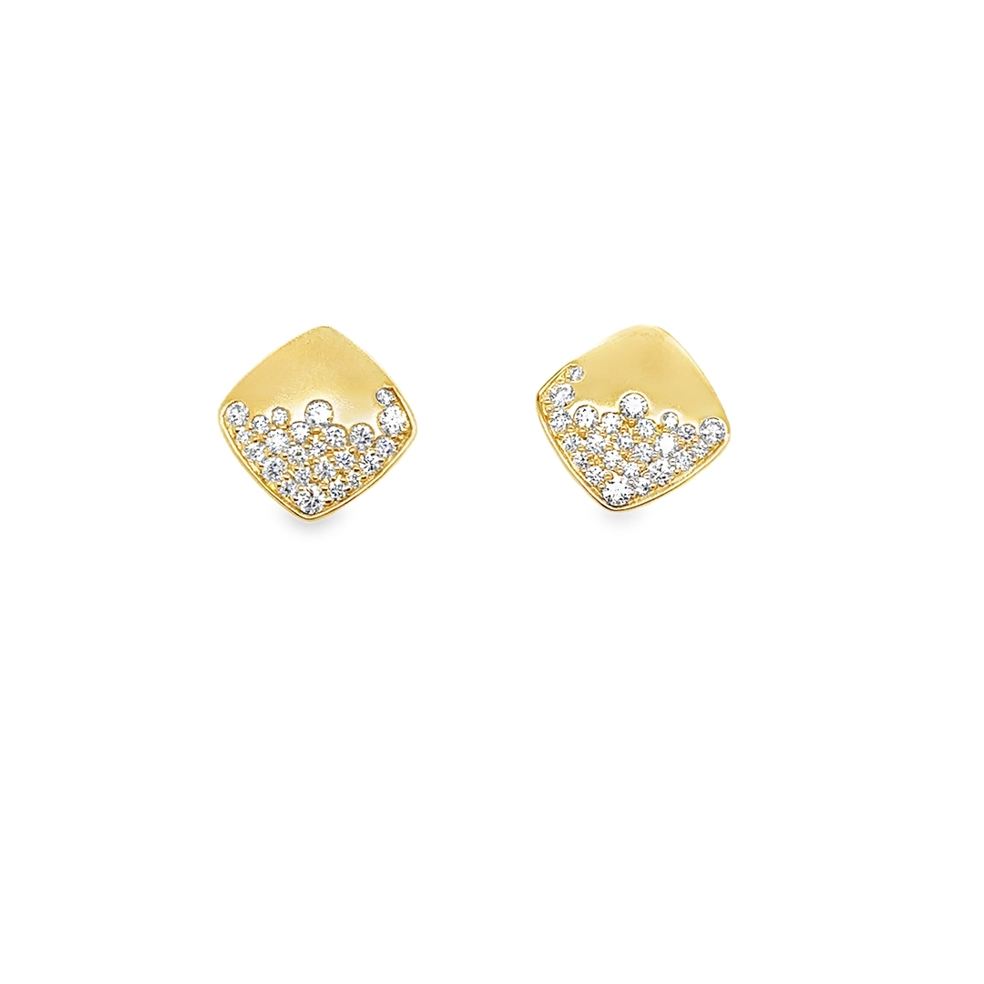 18K Yellow Gold Diamond Square Earrings