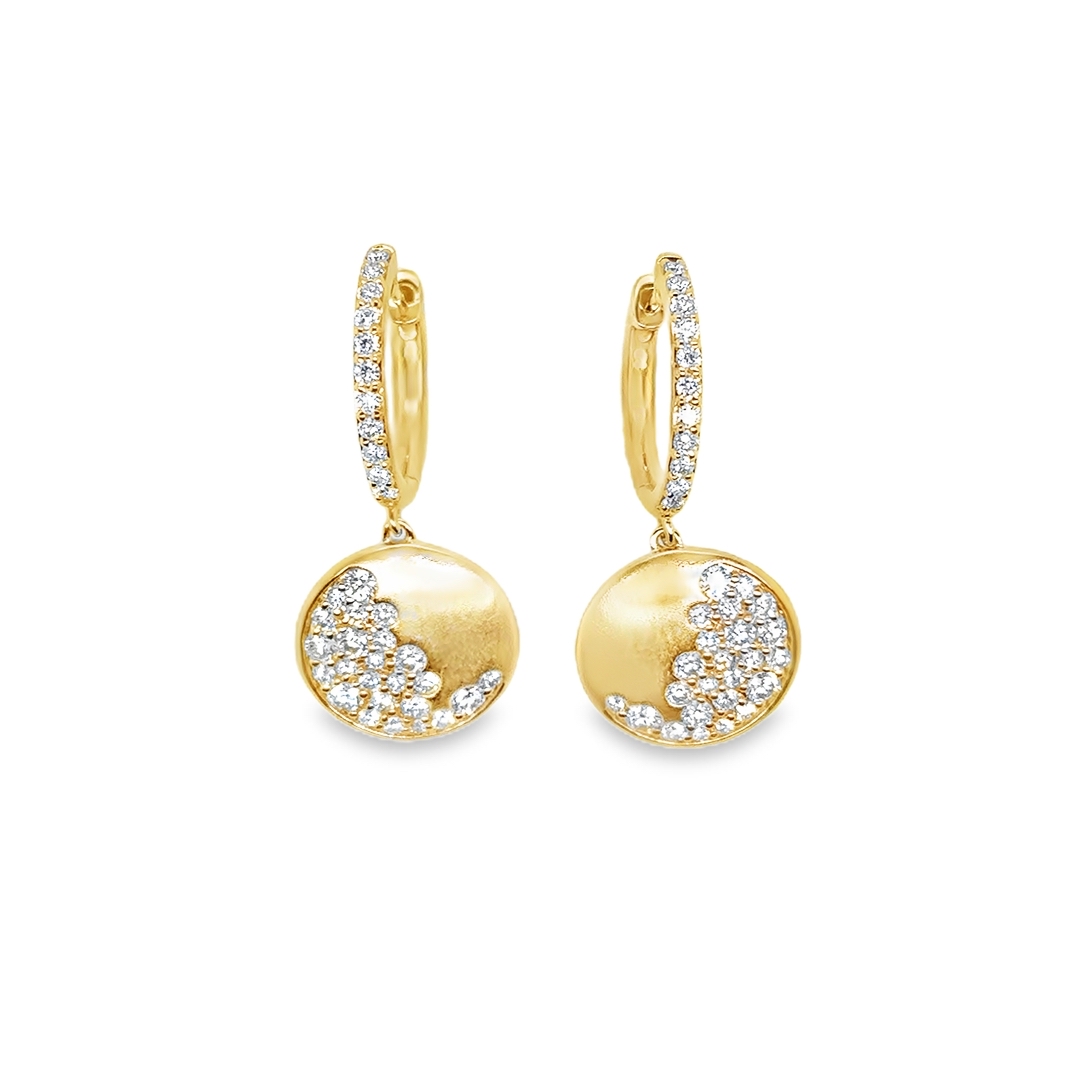 18K Yellow Gold Diamond Dangle Hoop Earrings