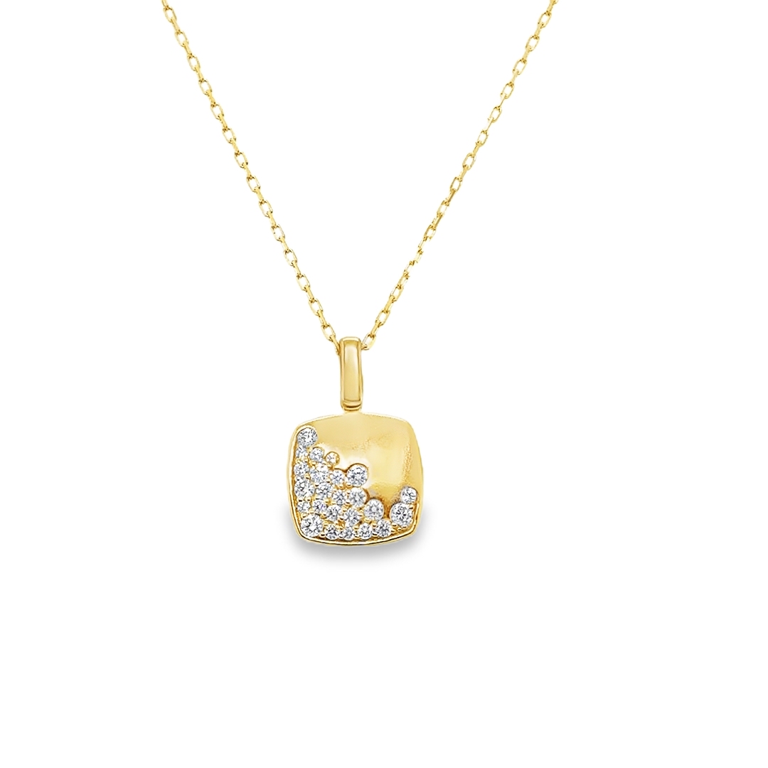 18K Yellow Gold Diamond Square Necklace
