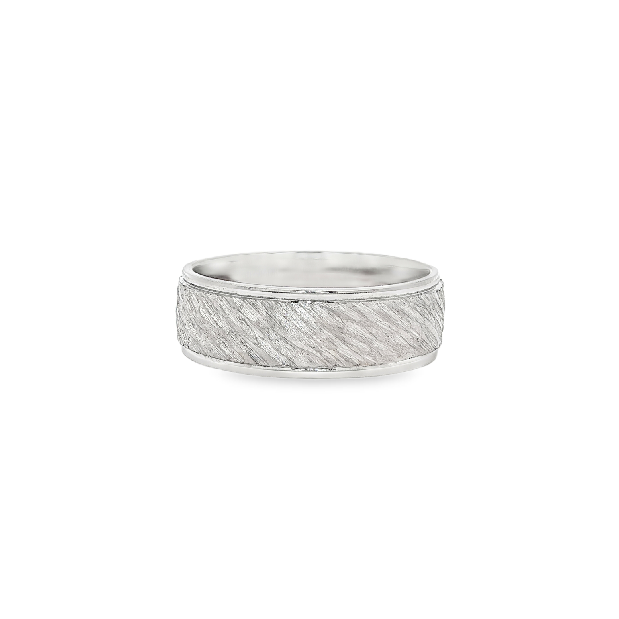 14K White Gold Carved Wedding Band - 6458