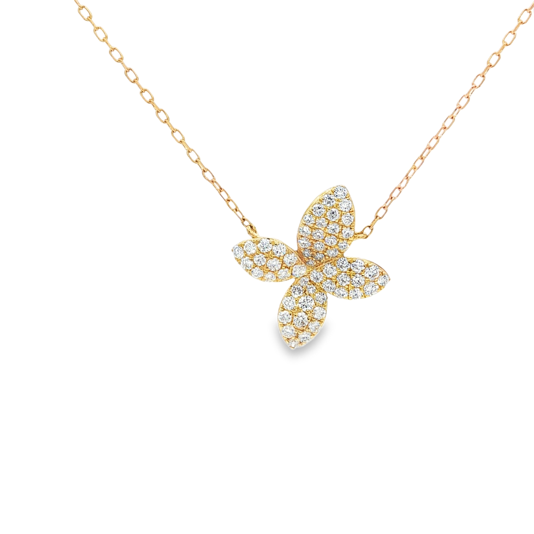 18K Yellow Gold Diamond Flower Pendant Necklace