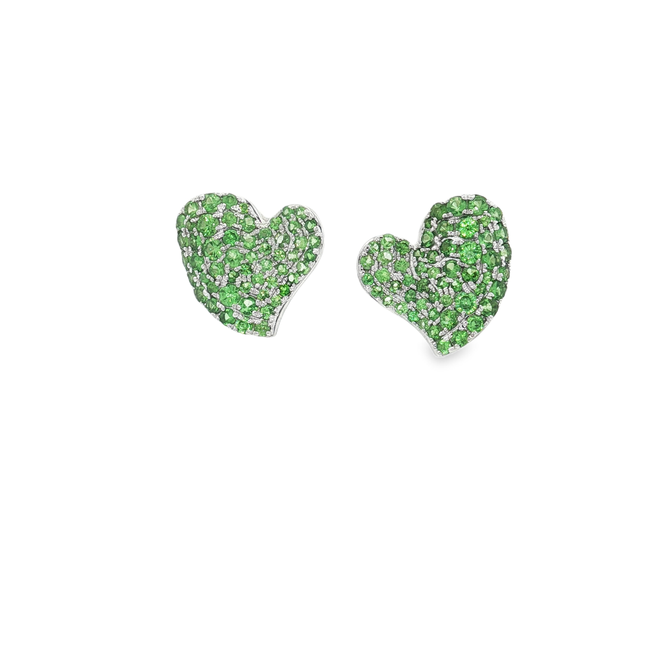 18K White Gold Tsavorite Heart Stud Earrings