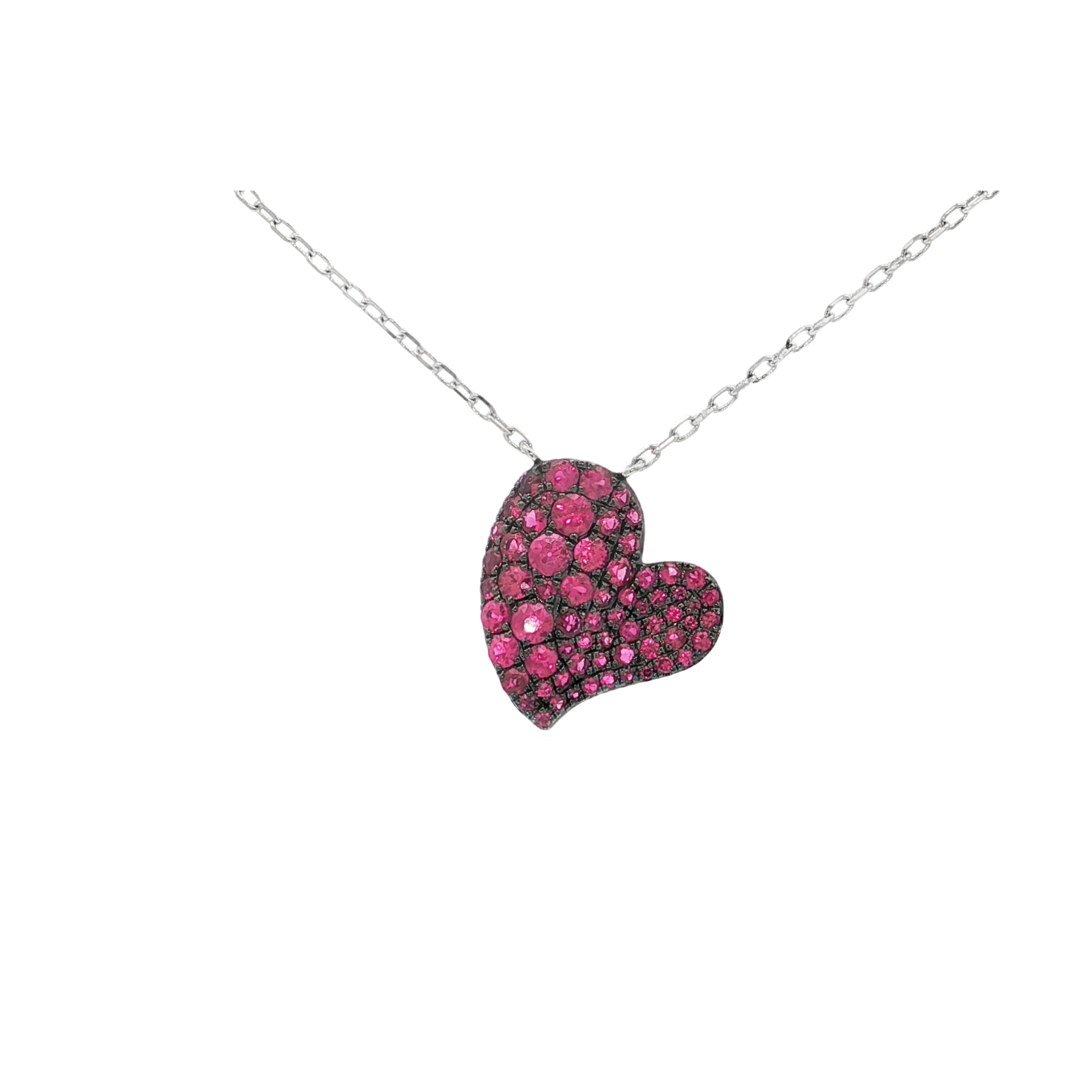 18K White Gold Ruby Heart Necklace