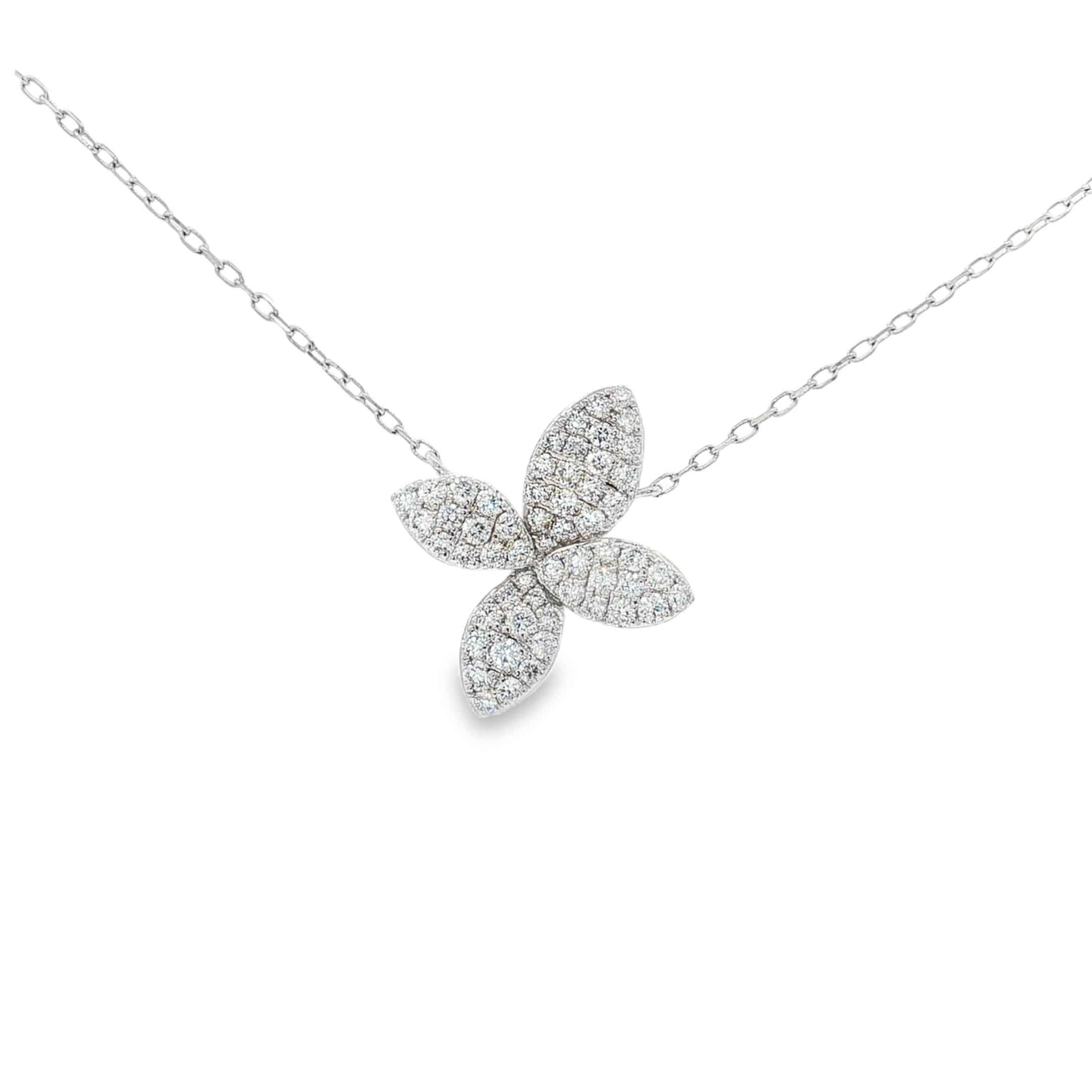 18K White Gold Diamond Flower Necklace