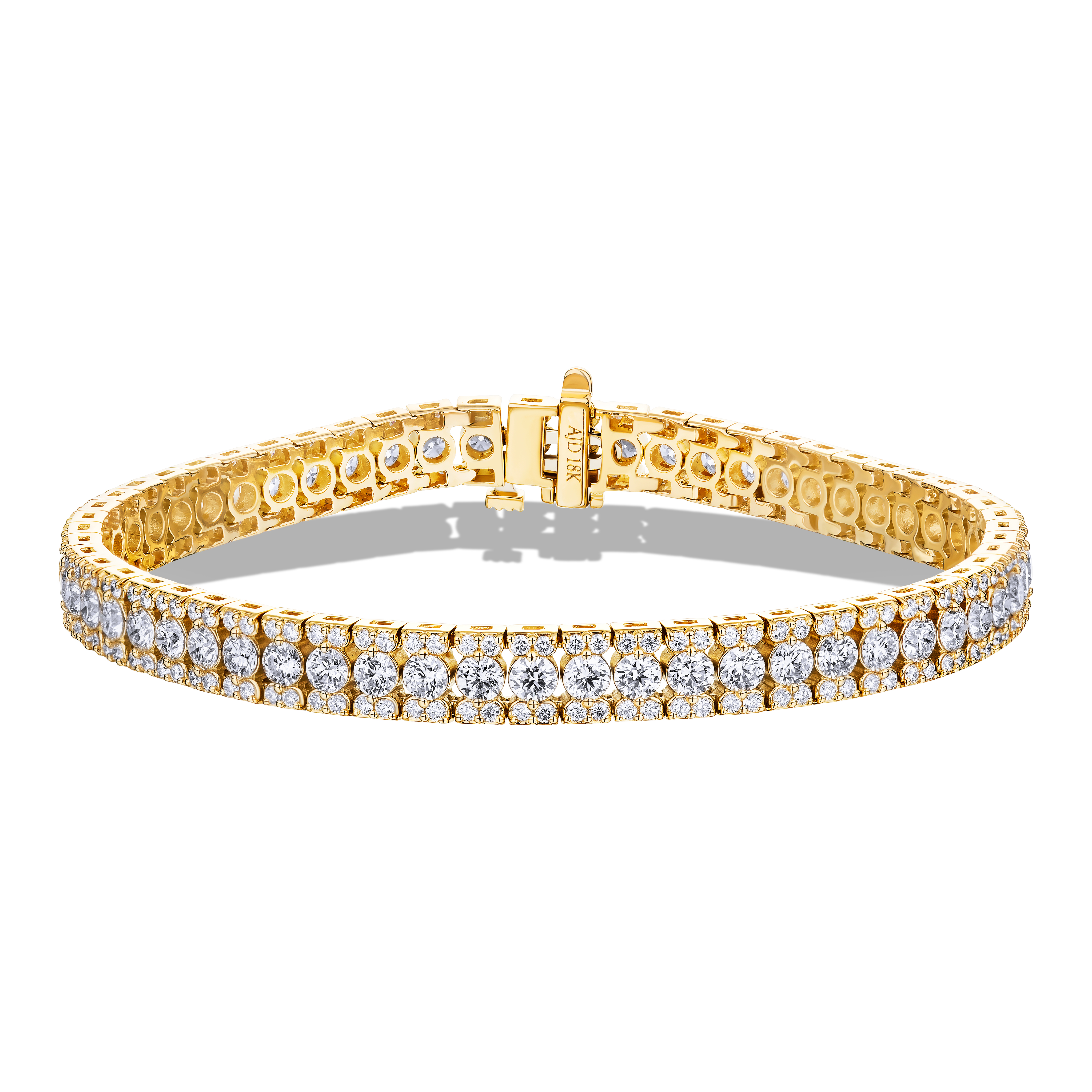 18K Yellow Gold Three Row Diamond Line Bracelet