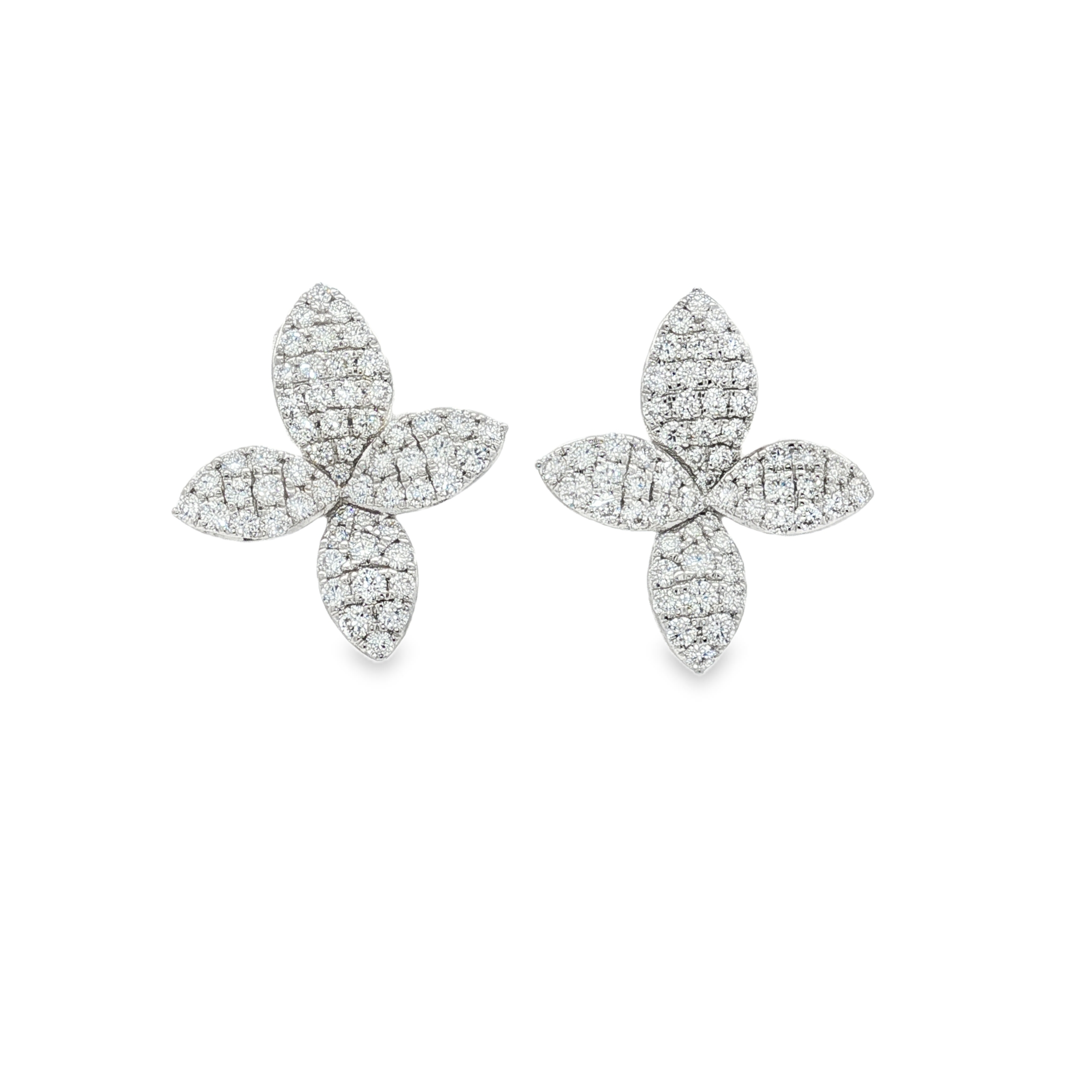18K White Gold Diamond Flower Stud Earrings