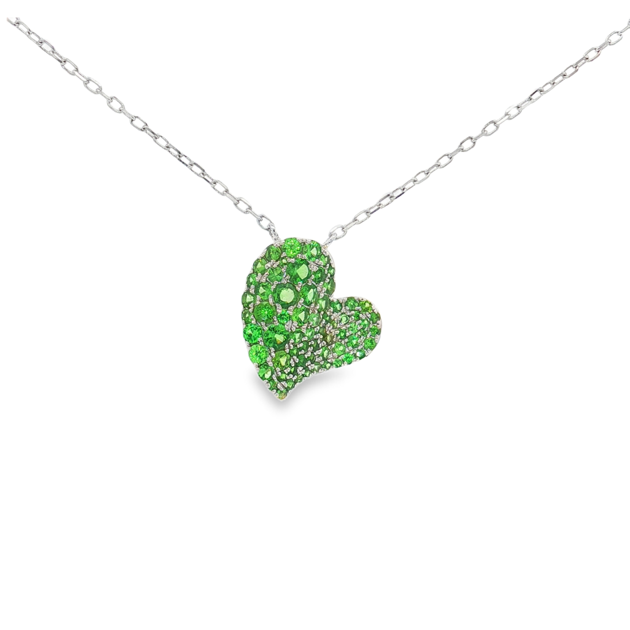 18K White Gold Tsavorite Hear Pendant