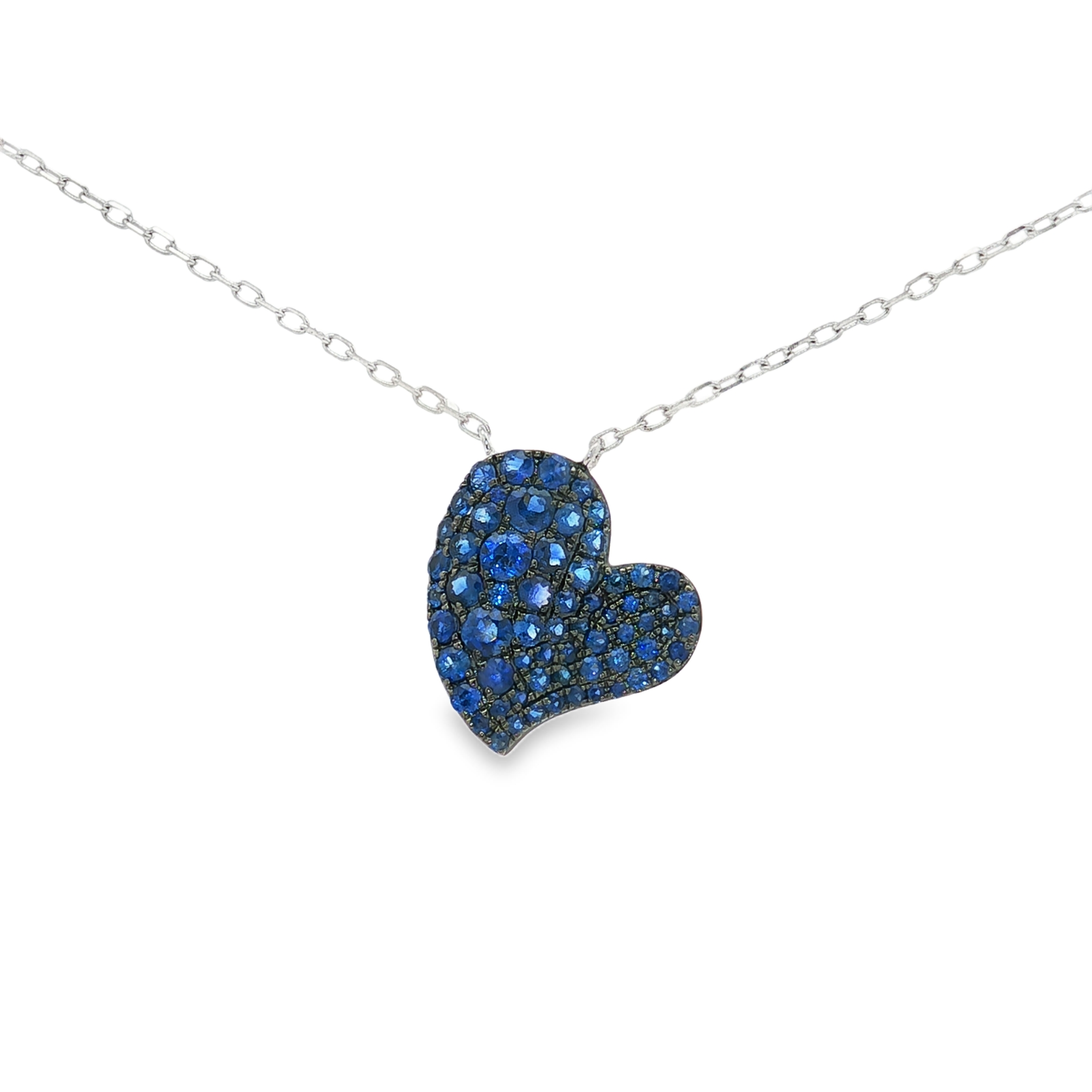 18K White Gold Blue Sapphire Heart Pendant