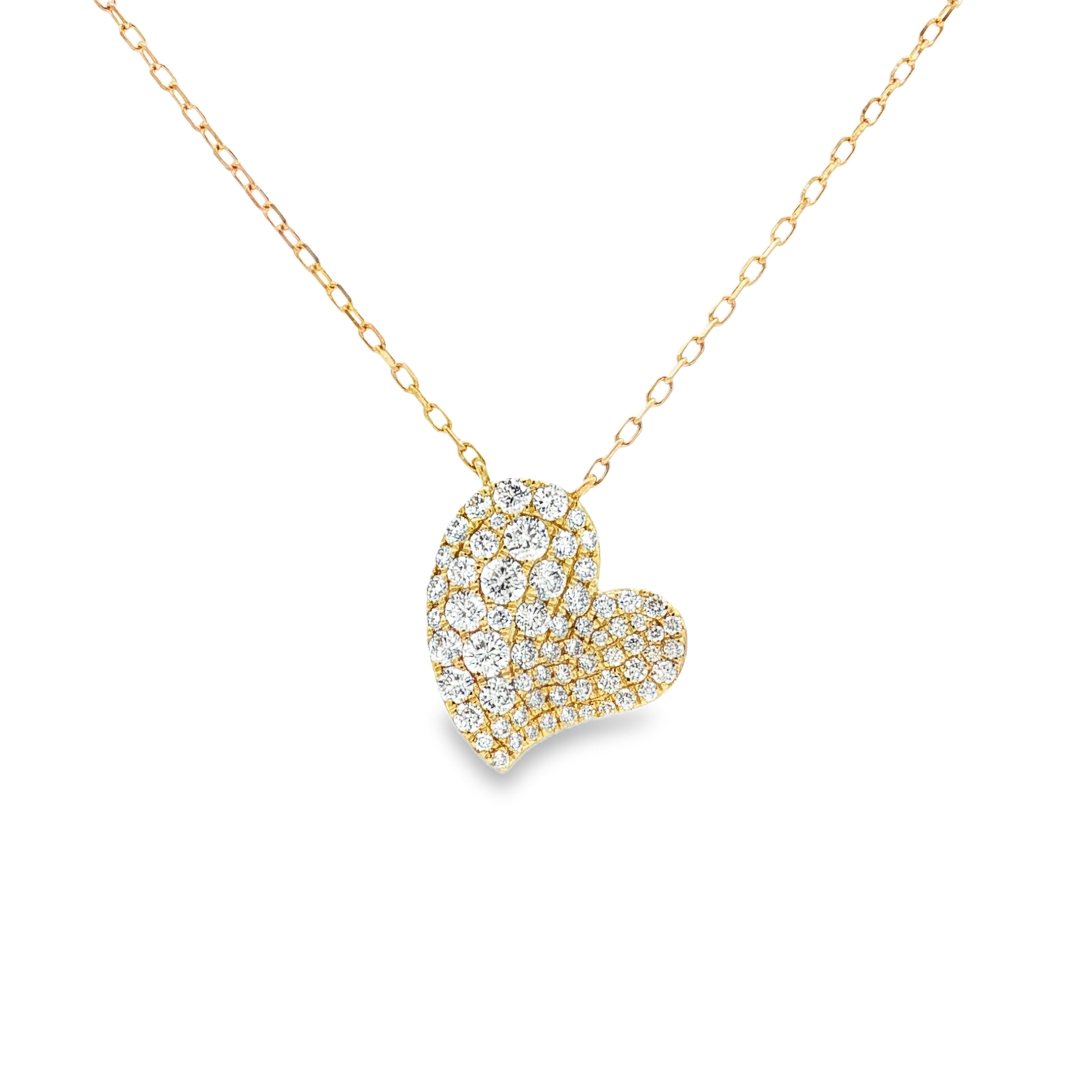 18K Yellow Gold Pave Diamond Heart Pendant Necklace