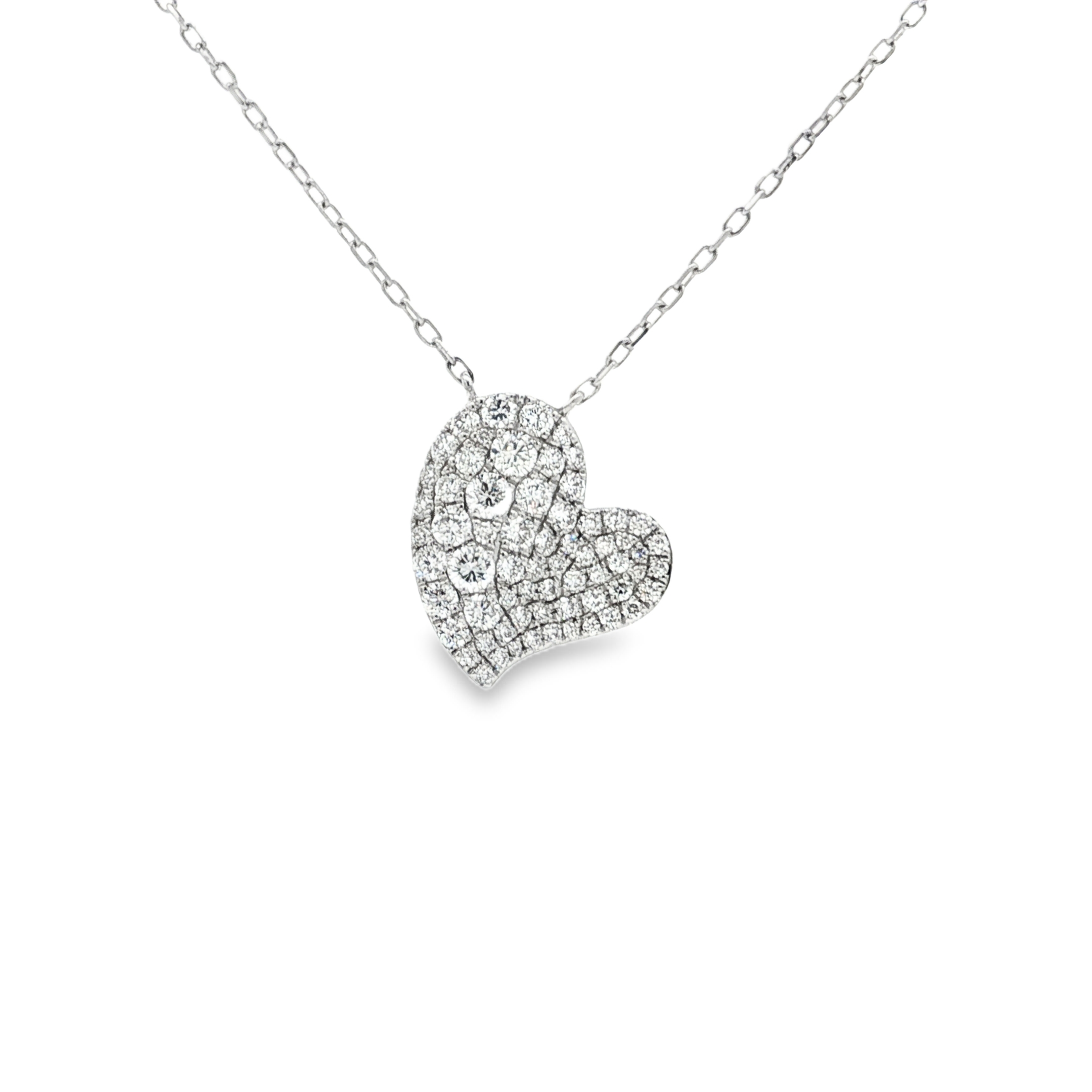 18K White Gold Diamond Heart Pendant Necklace