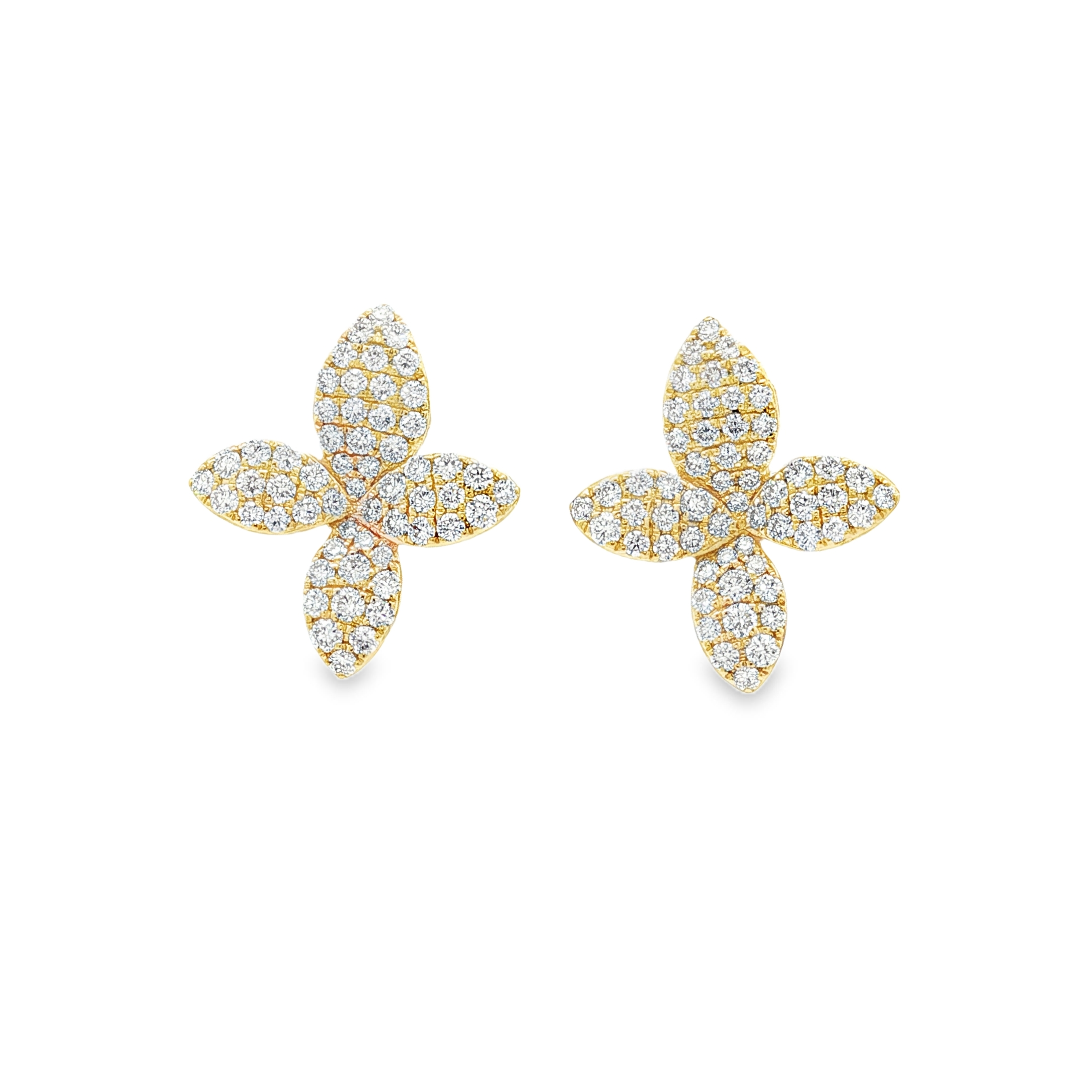 18K Yellow Gold Diamond Flower Stud Earrings
