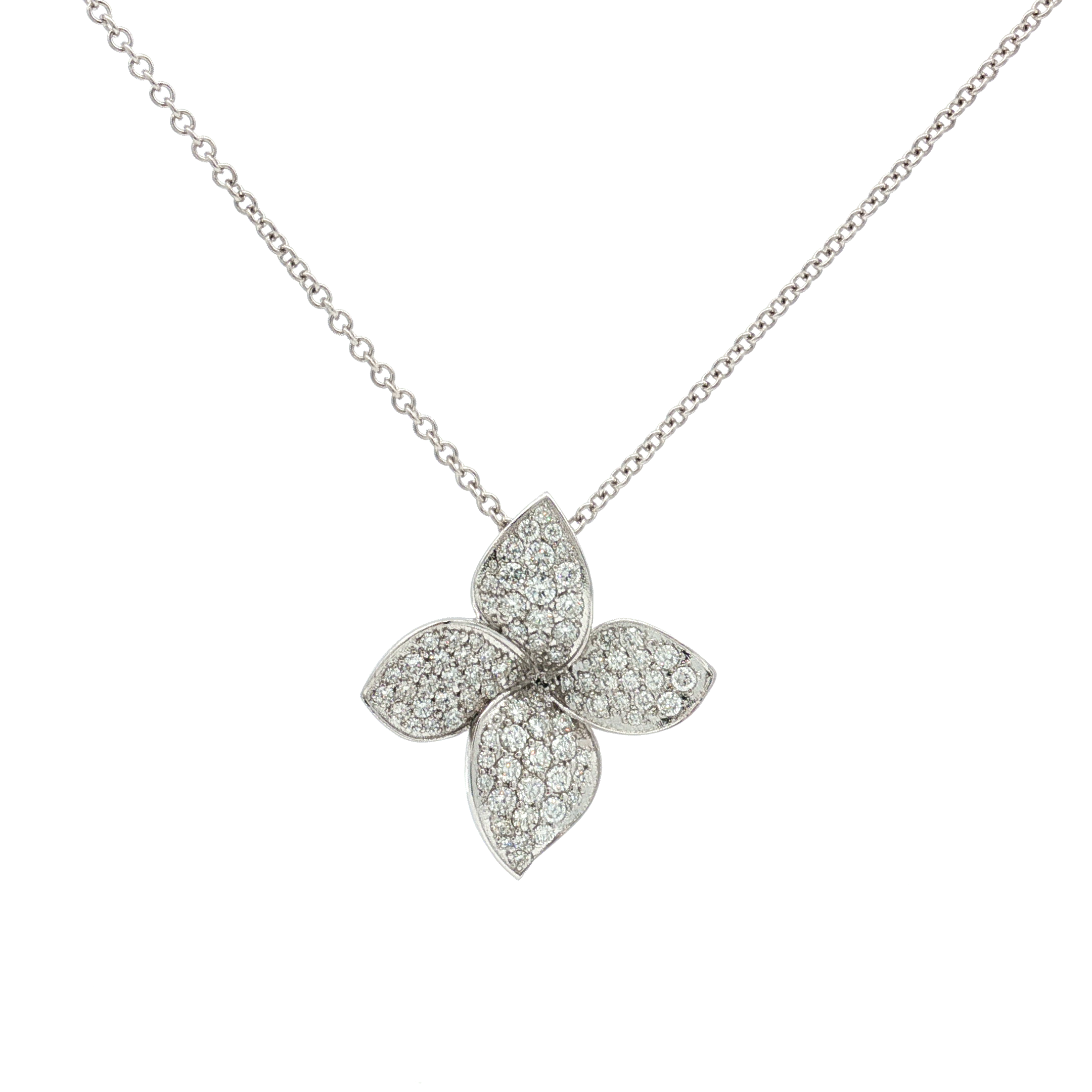 18K White Gold Diamond Flower Necklace