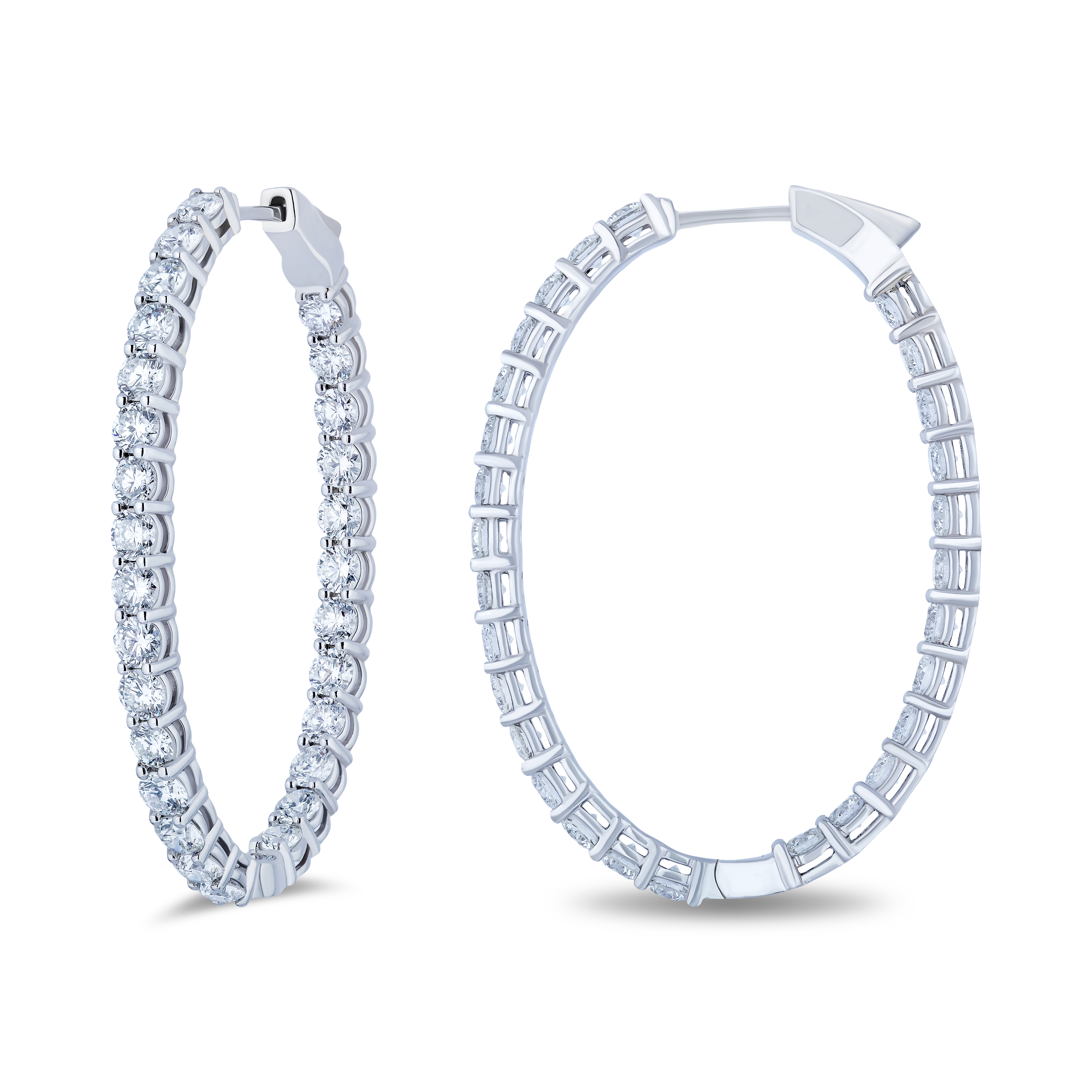 18K White Gold Diamond Inside Outside Oval Shape Hoops