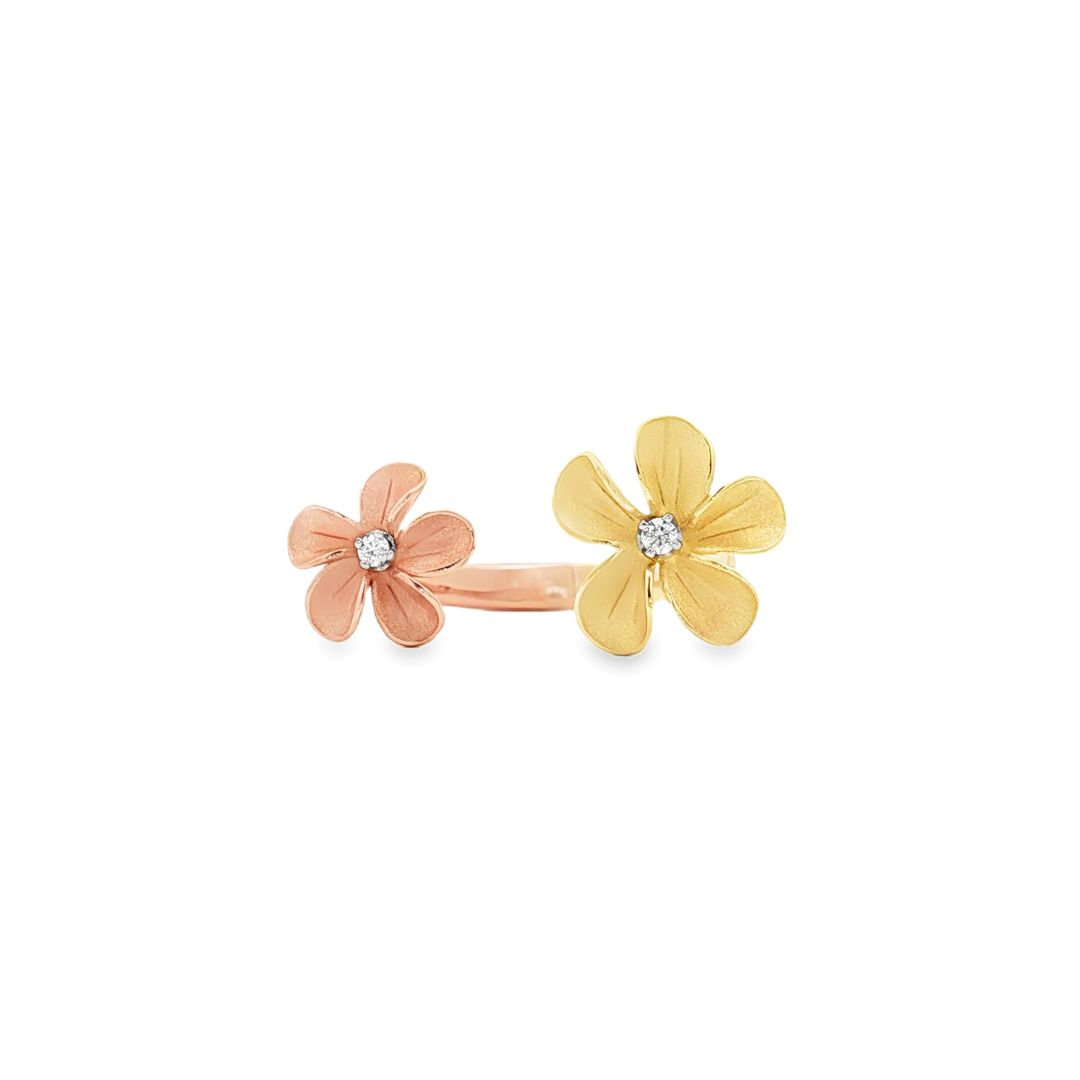 18K Yellow Sunrise and Pink Champagne Gold Diamond Flower Ring