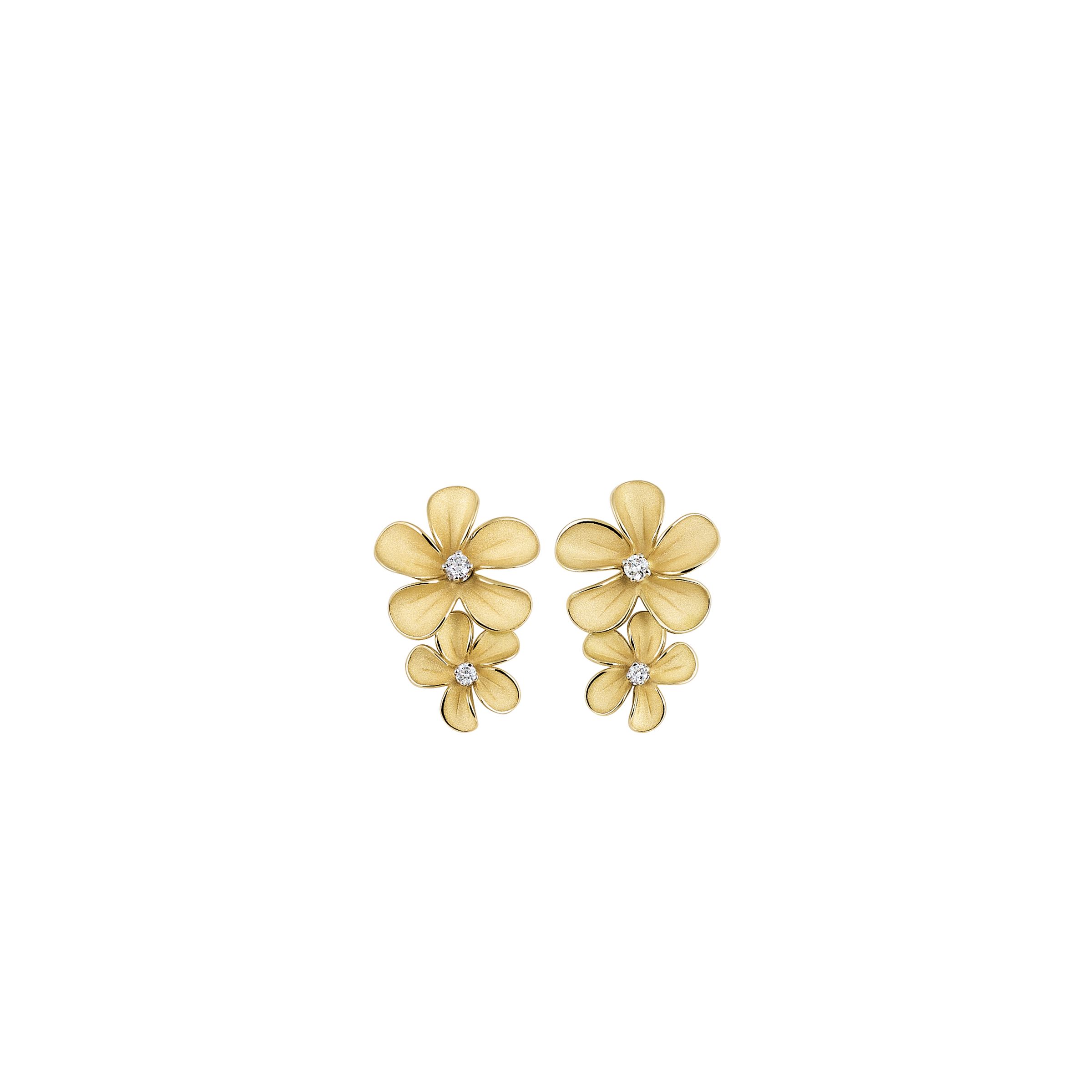 18K Yellow Sunrise Gold Diamond Flower Earrings