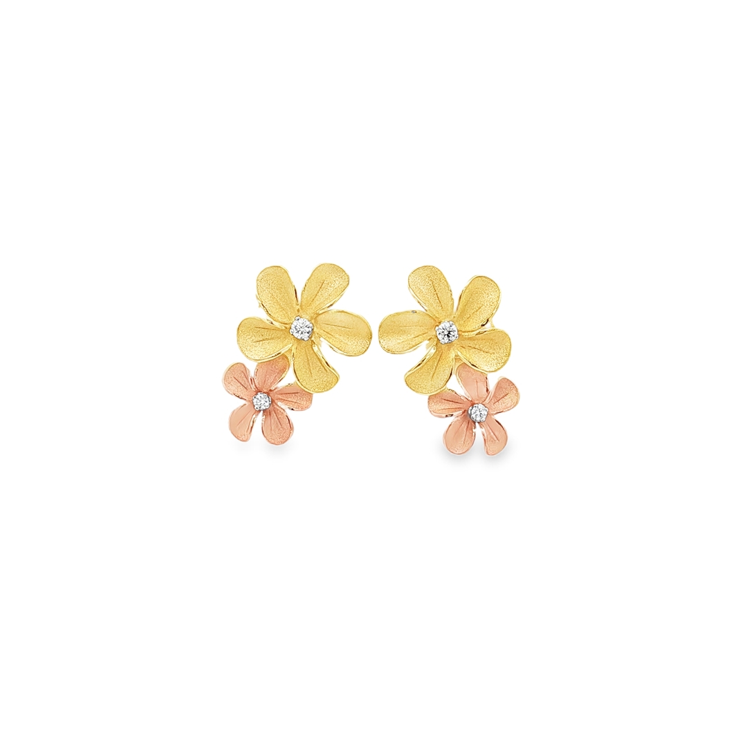18K Yellow Sunrise and Pink Champagne Diamond Flower Earrings