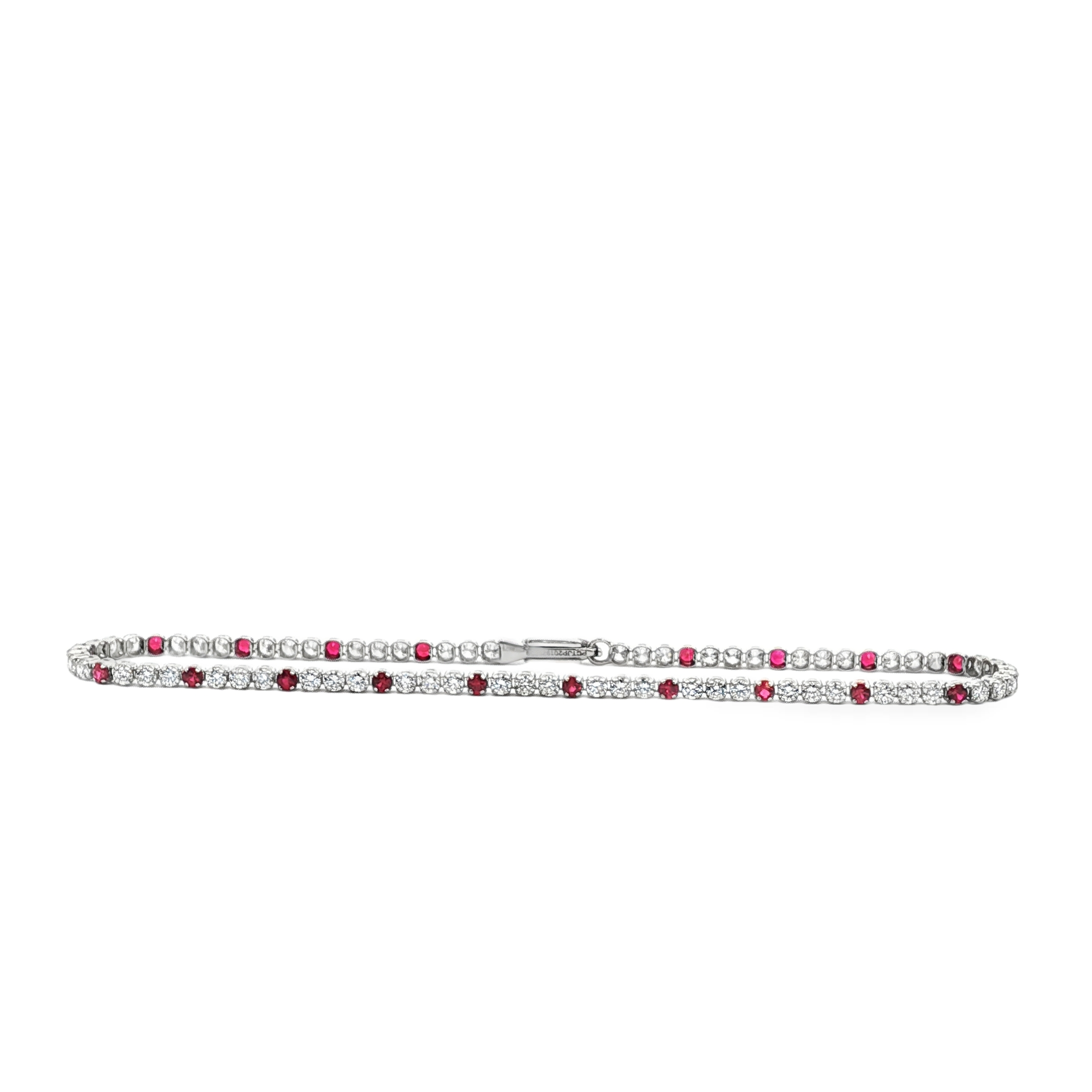 18K White Gold Diamond and Ruby Tennis Bracelet
