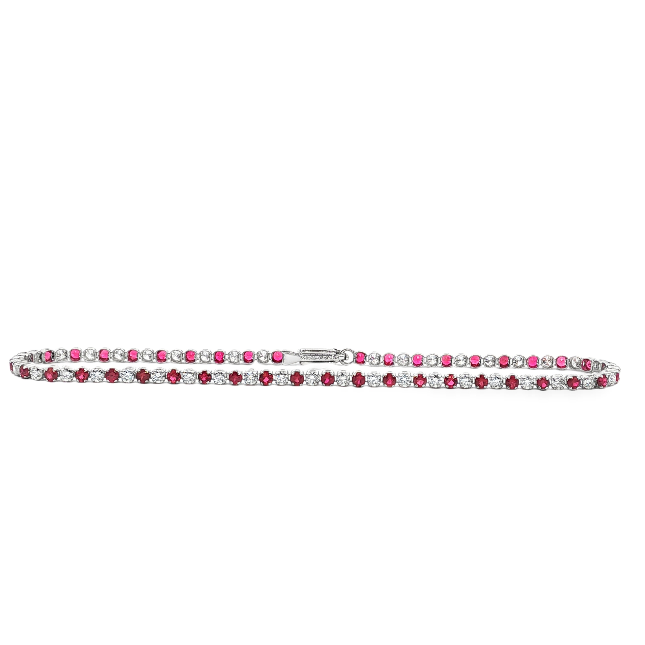 18K White Gold Diamond and Ruby Tennis Bracelet